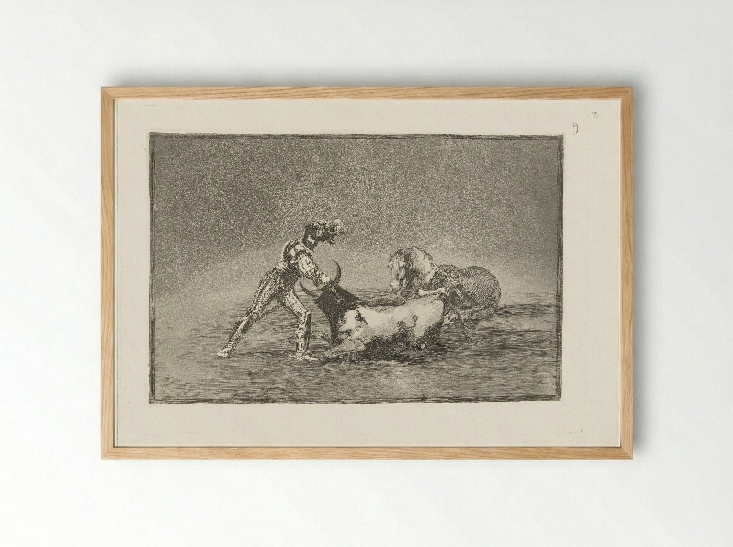 A Spanish Knight Killing a Bull - Francisco de Goya - Framed Print Wood