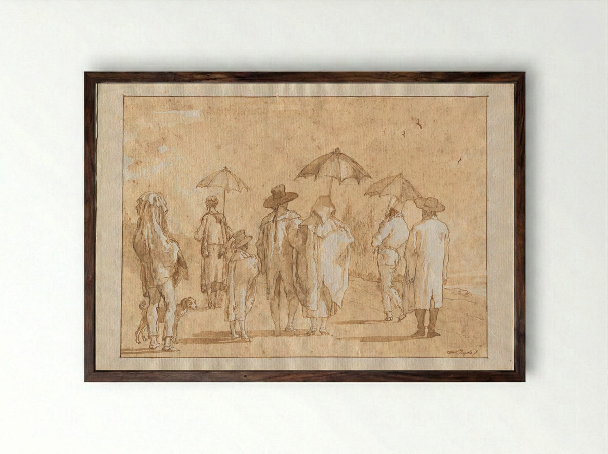 A Spring Shower - Giovanni Domenico Tiepolo - Framed Print Dark Wood