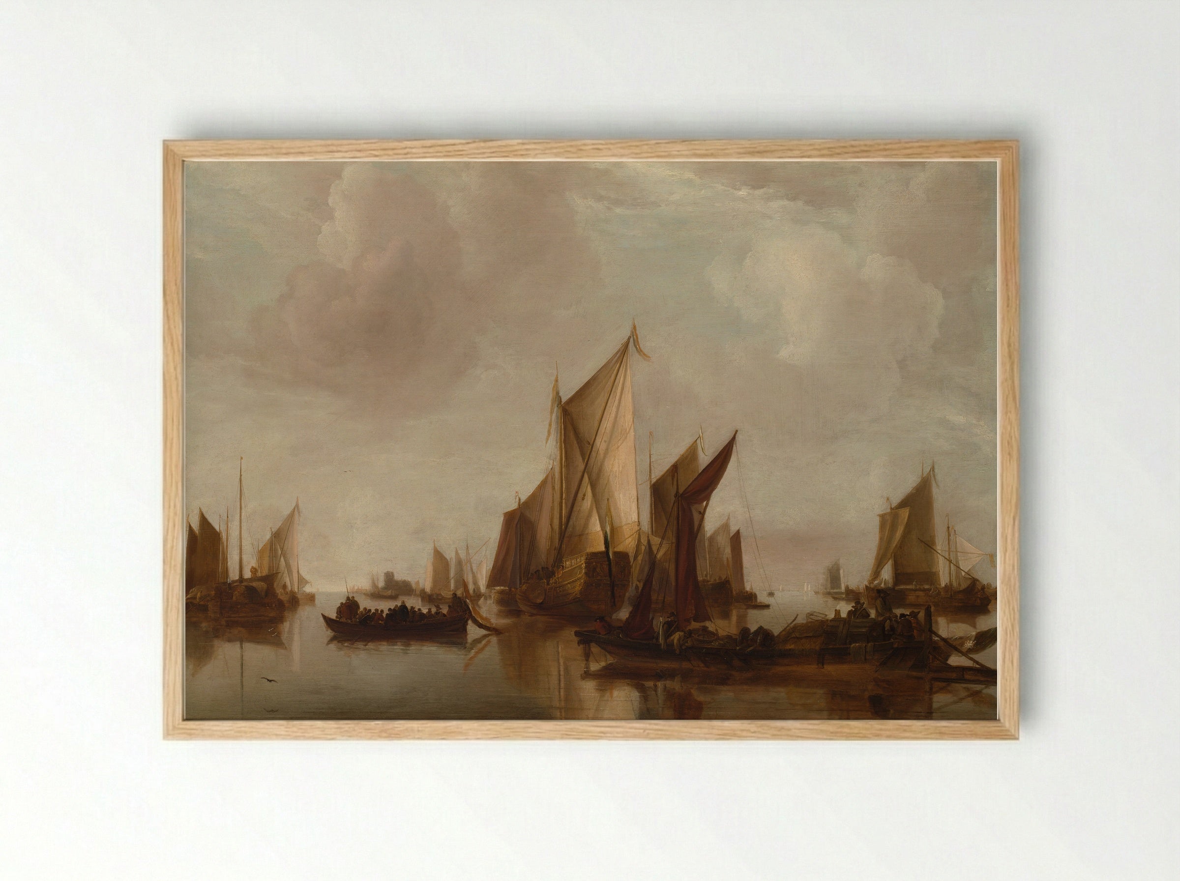 A State Yacht and Other Craft in Calm Water - Jan van de Cappelle - Framed Print Wood