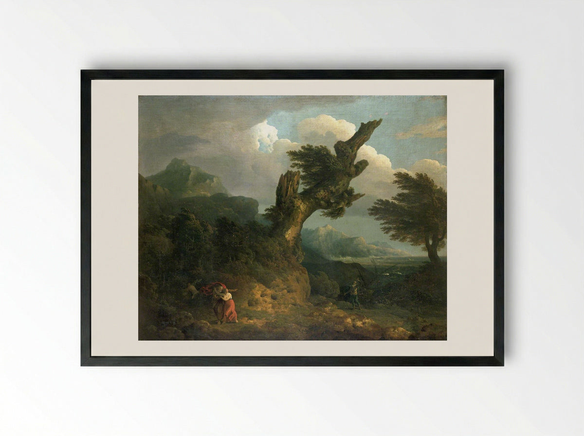 A Storm (Prospero, Miranda and Caliban Spy) - George Romney - Framed Print Black