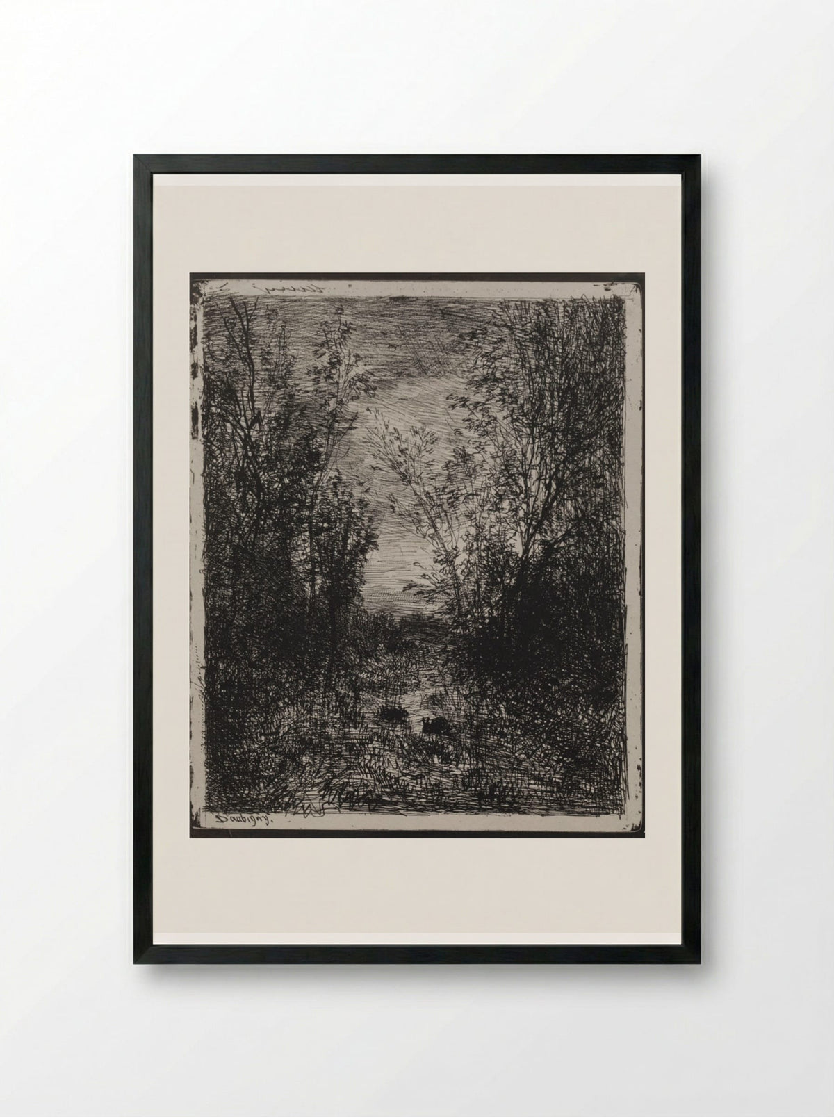 A Stream in a Glade - Charles-François Daubigny - Framed Print Black