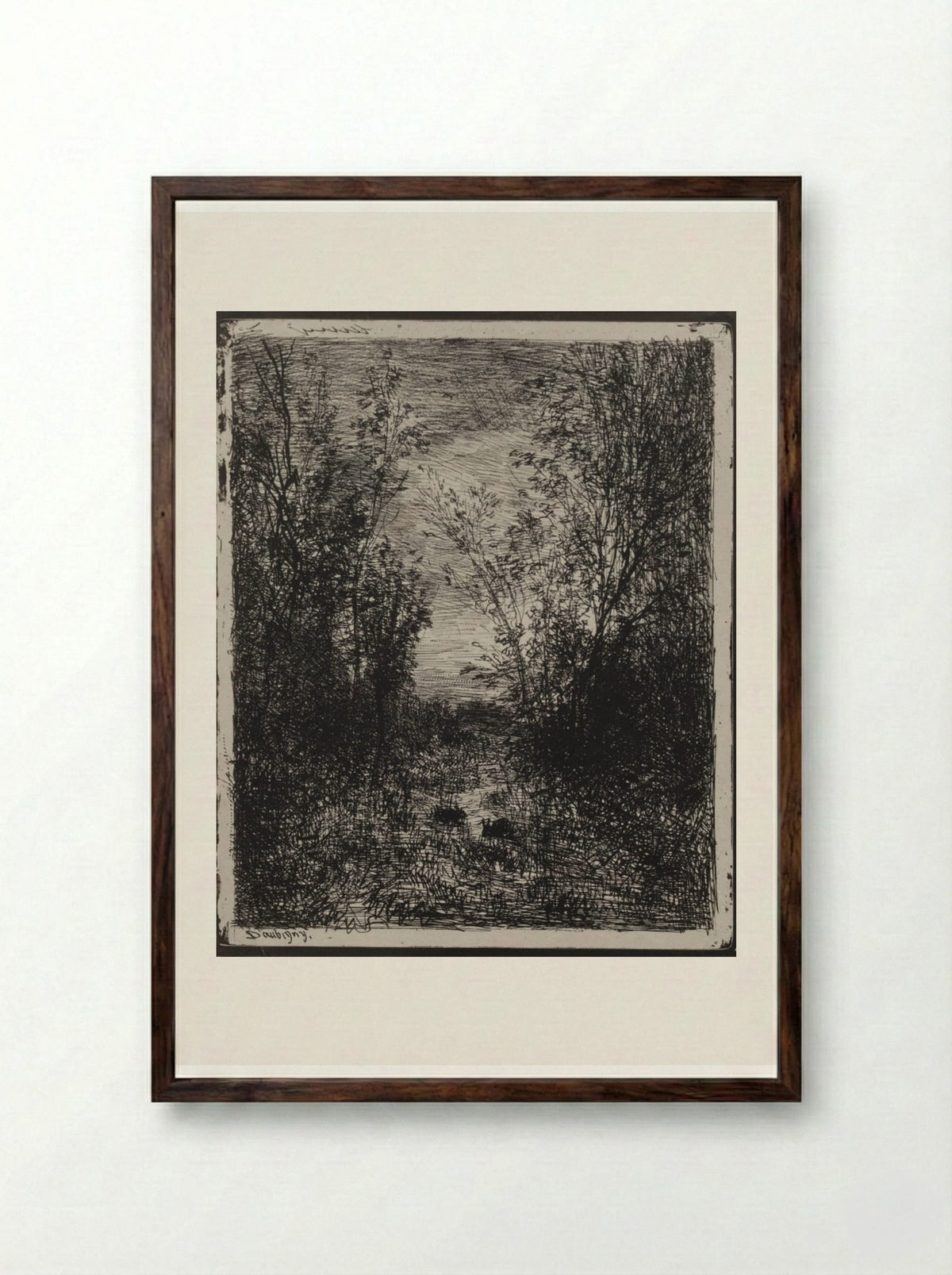 A Stream in a Glade - Charles-François Daubigny - Framed Print Dark Wood