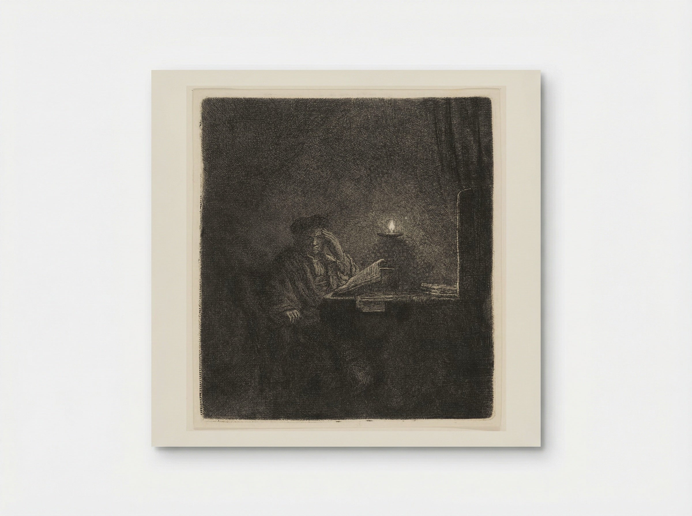 A Student at a Table by Candlelight - Rembrandt Harmensz. van Rijn - Poster
