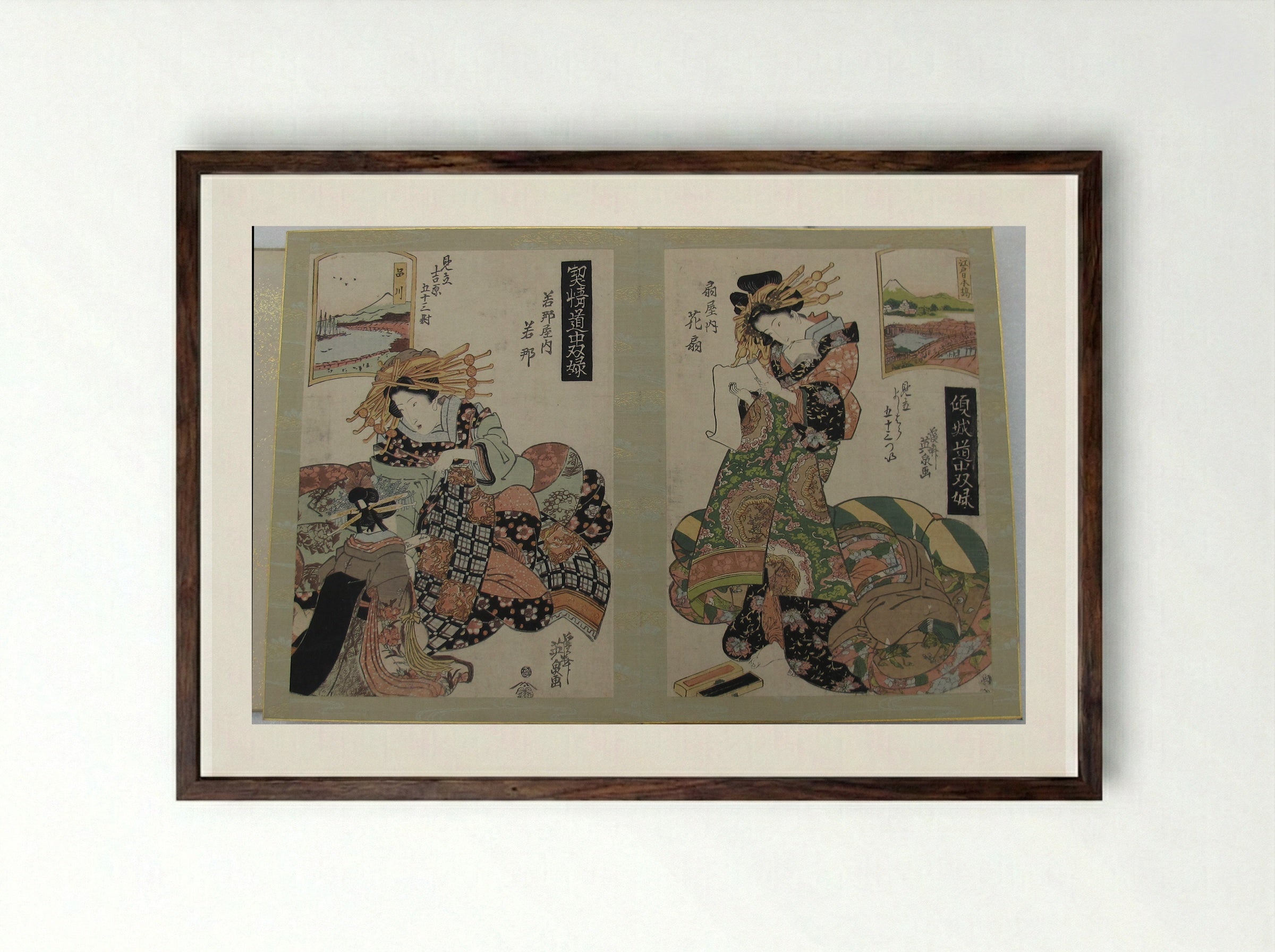 A Tōkaidō Board Game of Courtesans - Keisai Eisen - Framed Print Dark Wood