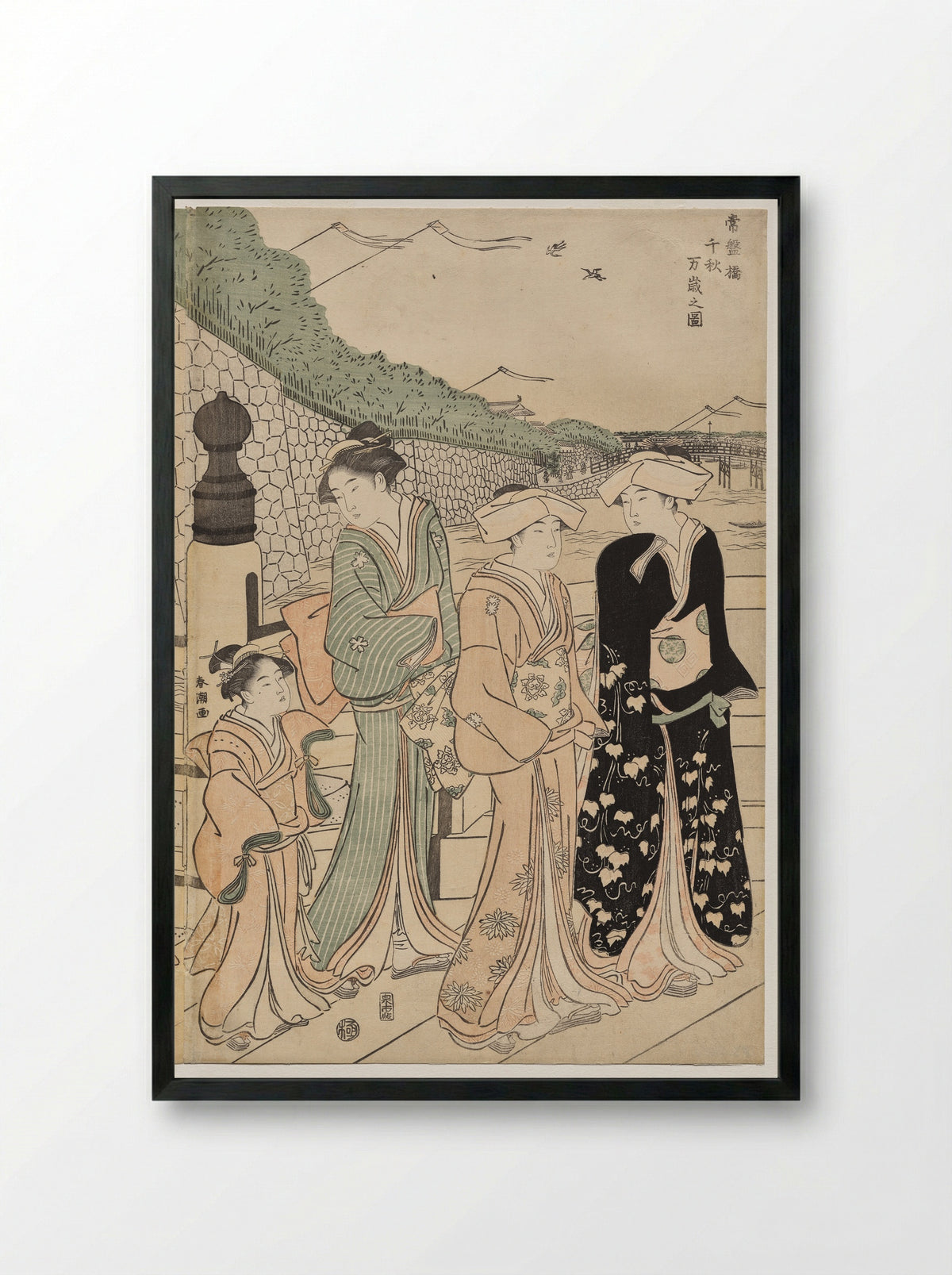 A Thousand Autumns, Ten Thousand Years on Tokiwa Bridge - Katsukawa Shunchō - Framed Print Black