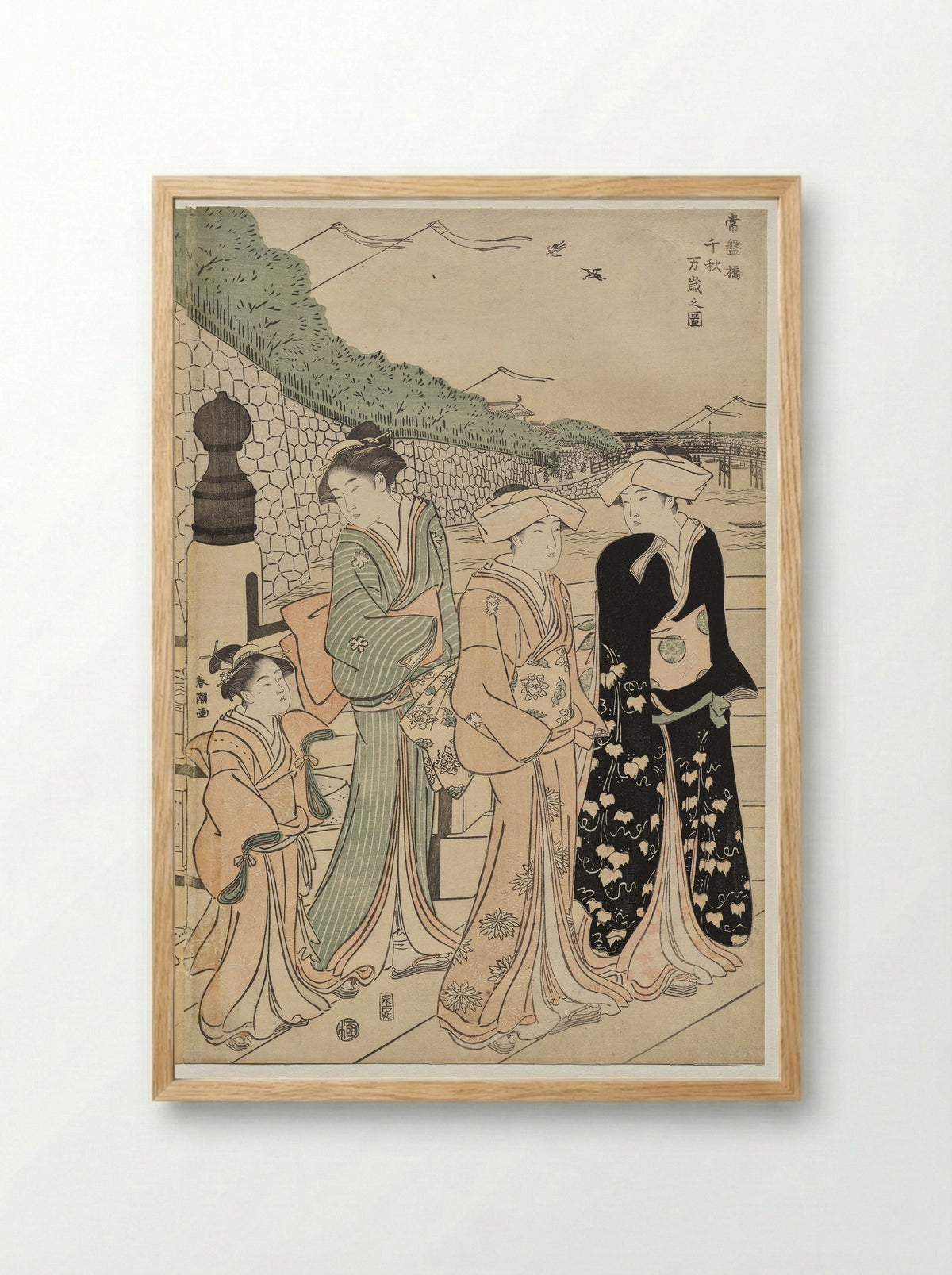 A Thousand Autumns, Ten Thousand Years on Tokiwa Bridge - Katsukawa Shunchō - Framed Print Wood