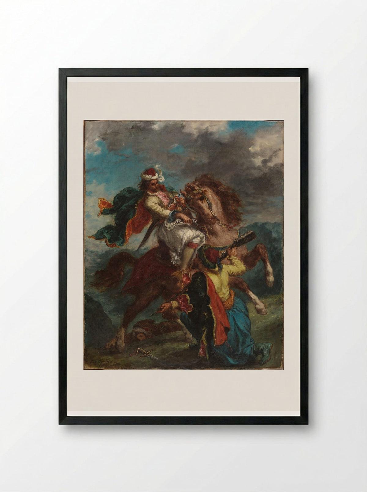 A Turk Surrenders to a Greek Horseman - Ferdinand-Victor-Eugène Delacroix - Framed Print Black