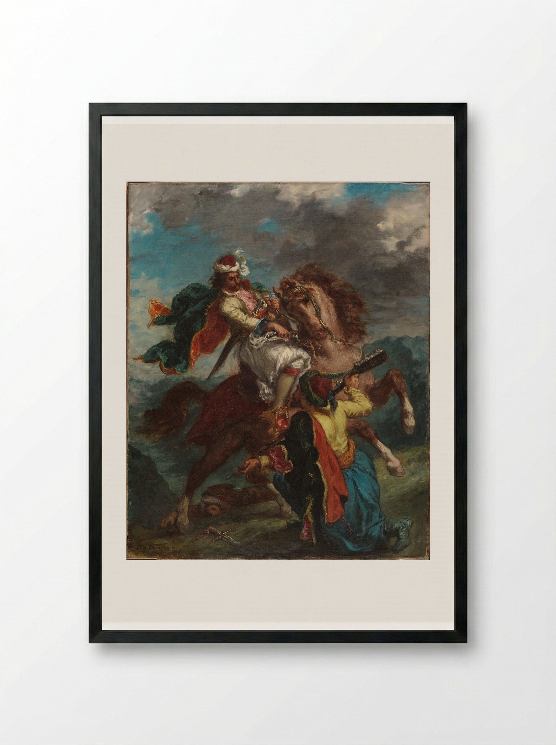 A Turk Surrenders to a Greek Horseman - Ferdinand-Victor-Eugène Delacroix - Framed Print Black