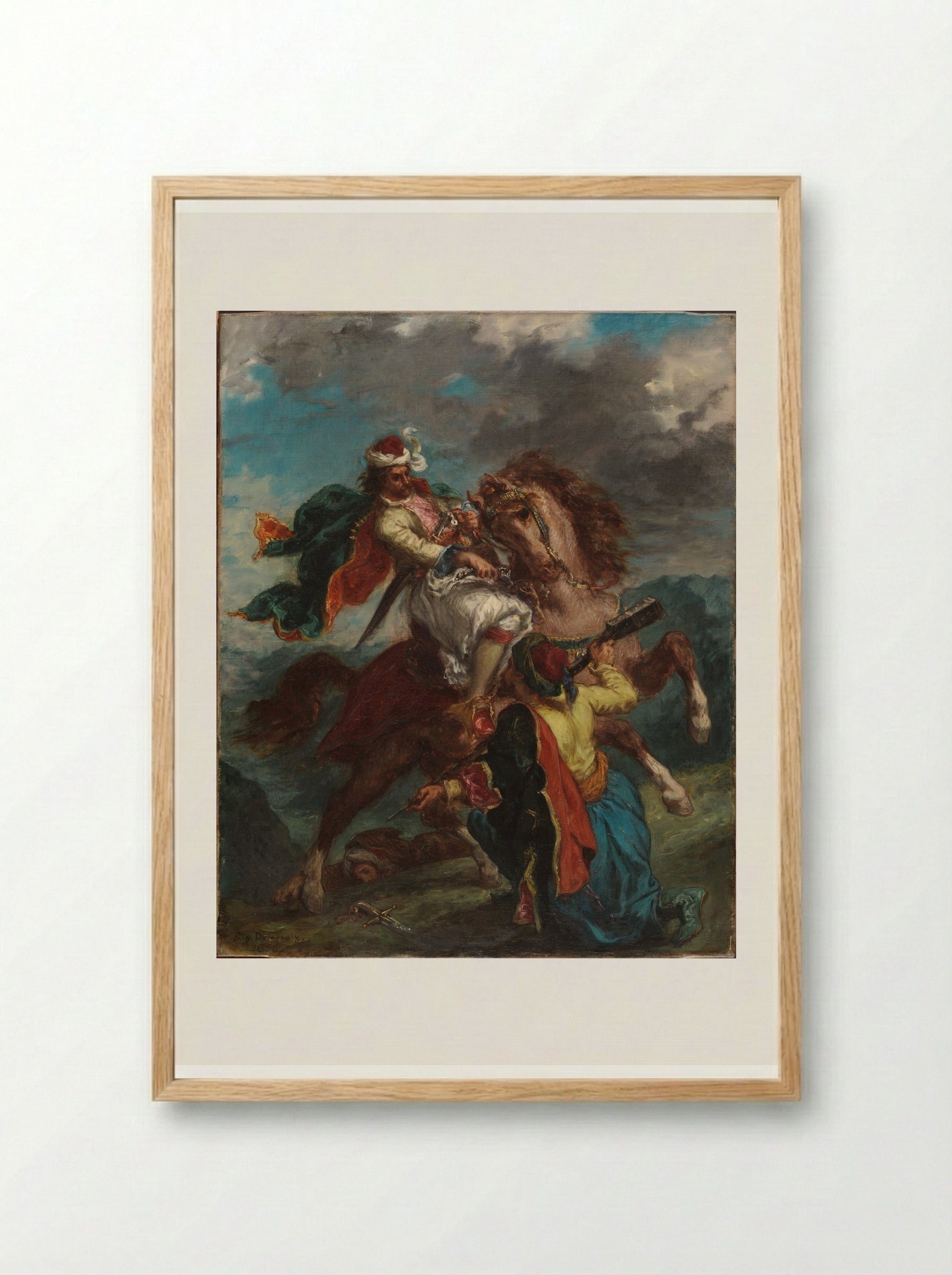 A Turk Surrenders to a Greek Horseman - Ferdinand-Victor-Eugène Delacroix - Framed Print Wood