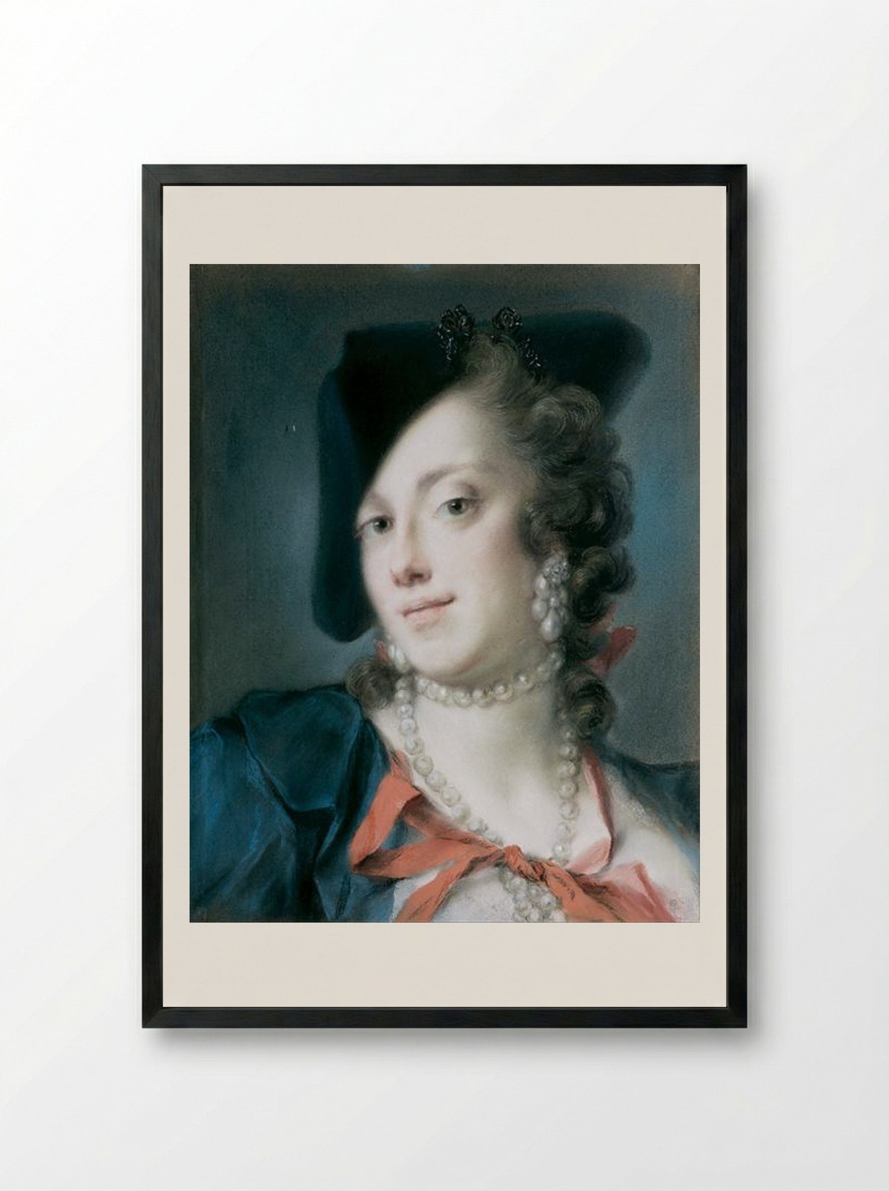 A Venetian Lady from the House of Barbarigo - Rosalba Carriera - Framed Print Black