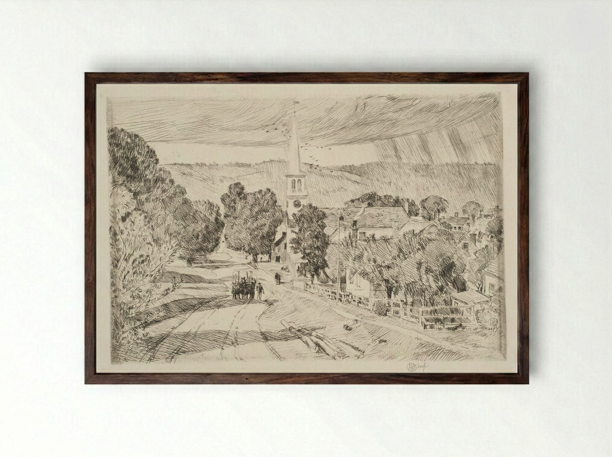 A Vermont Village, Peacham - Childe Hassam - Framed Print Dark Wood