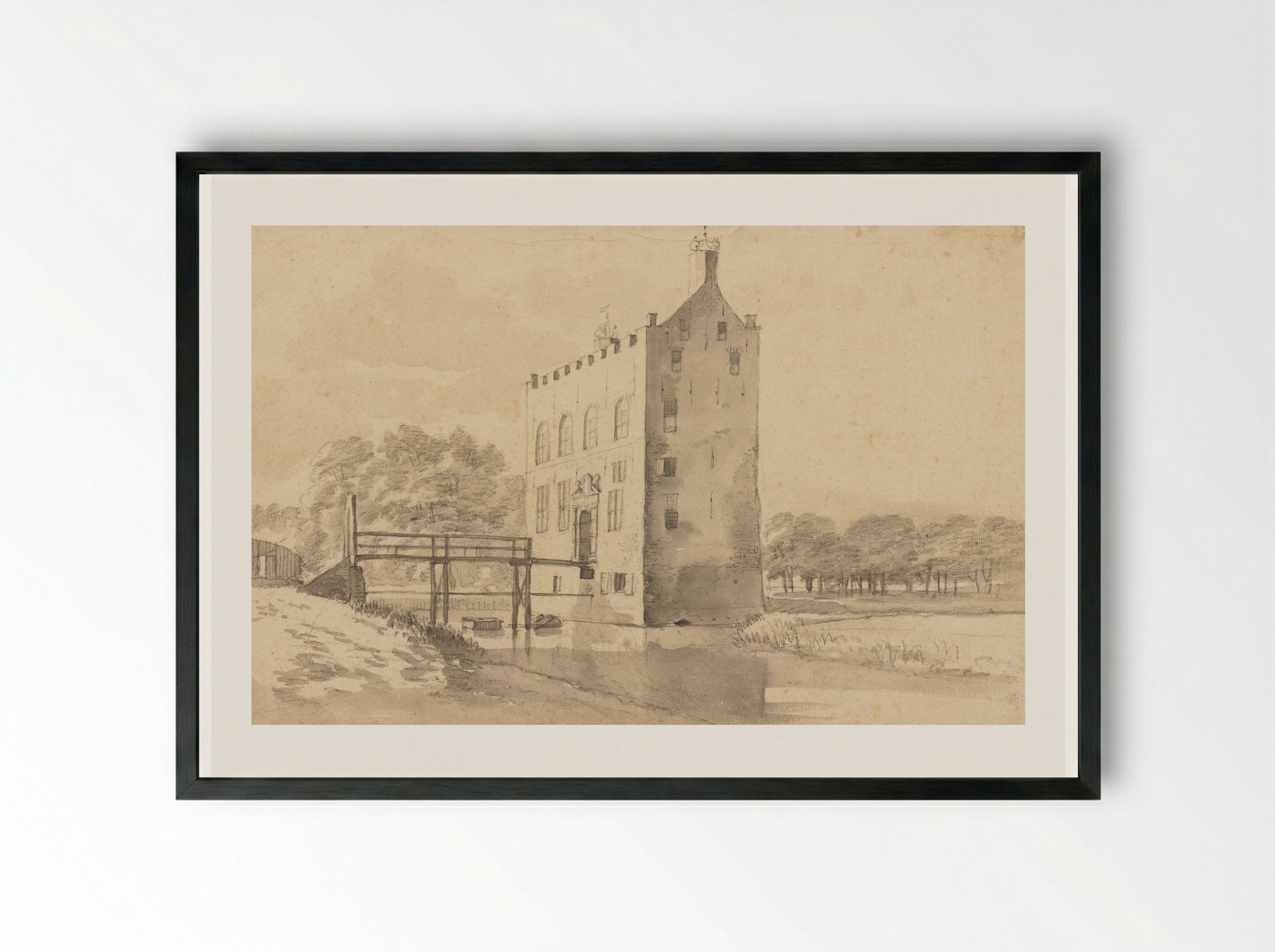 A View of Cronesteyn Castle, near Leiden - Roelant Roghman - Framed Print Black