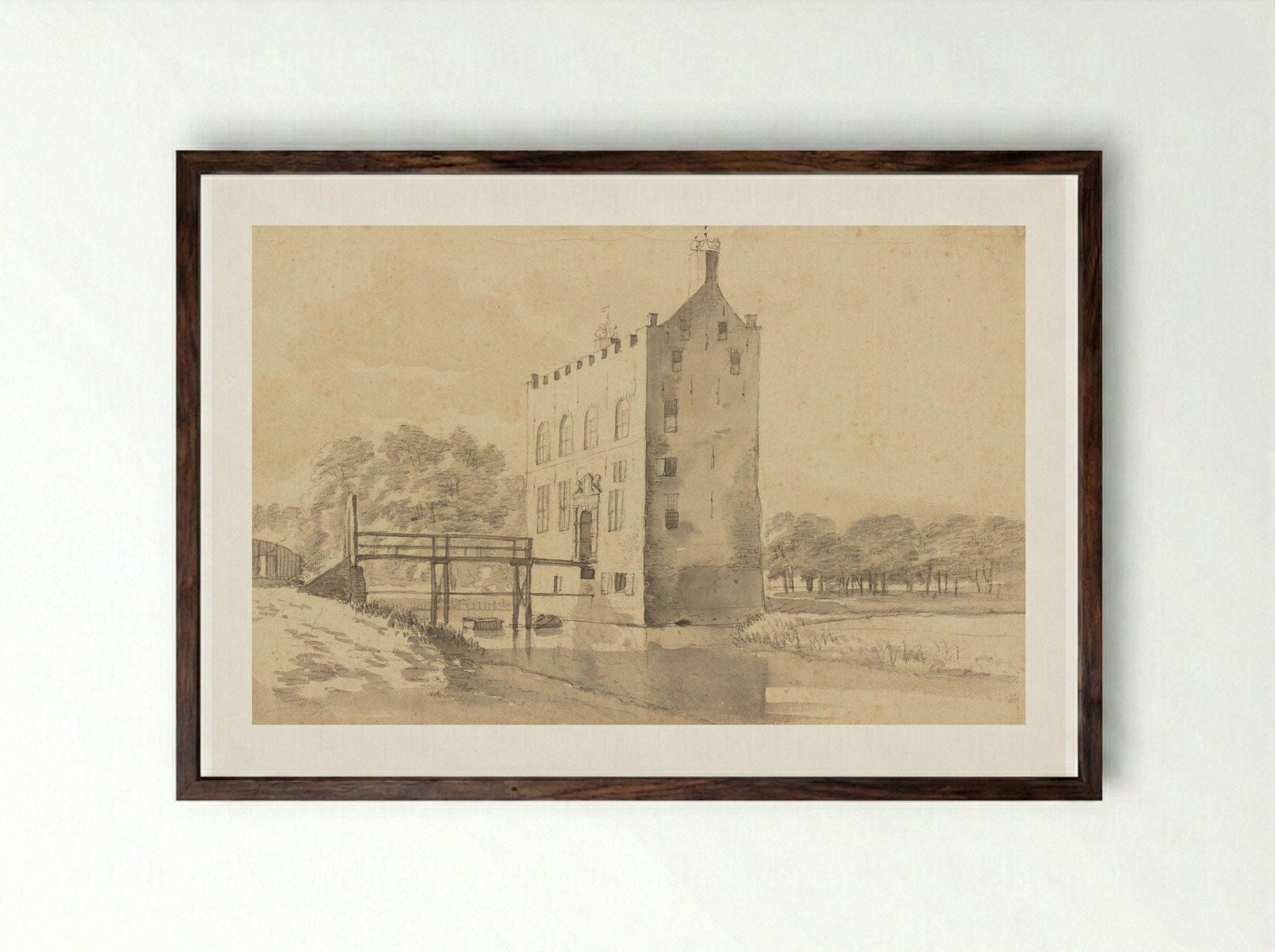 A View of Cronesteyn Castle, near Leiden - Roelant Roghman - Framed Print Dark Wood