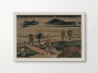 A View of Mount Fuji and Travellers by a Bridge - Katsushika Hokusai