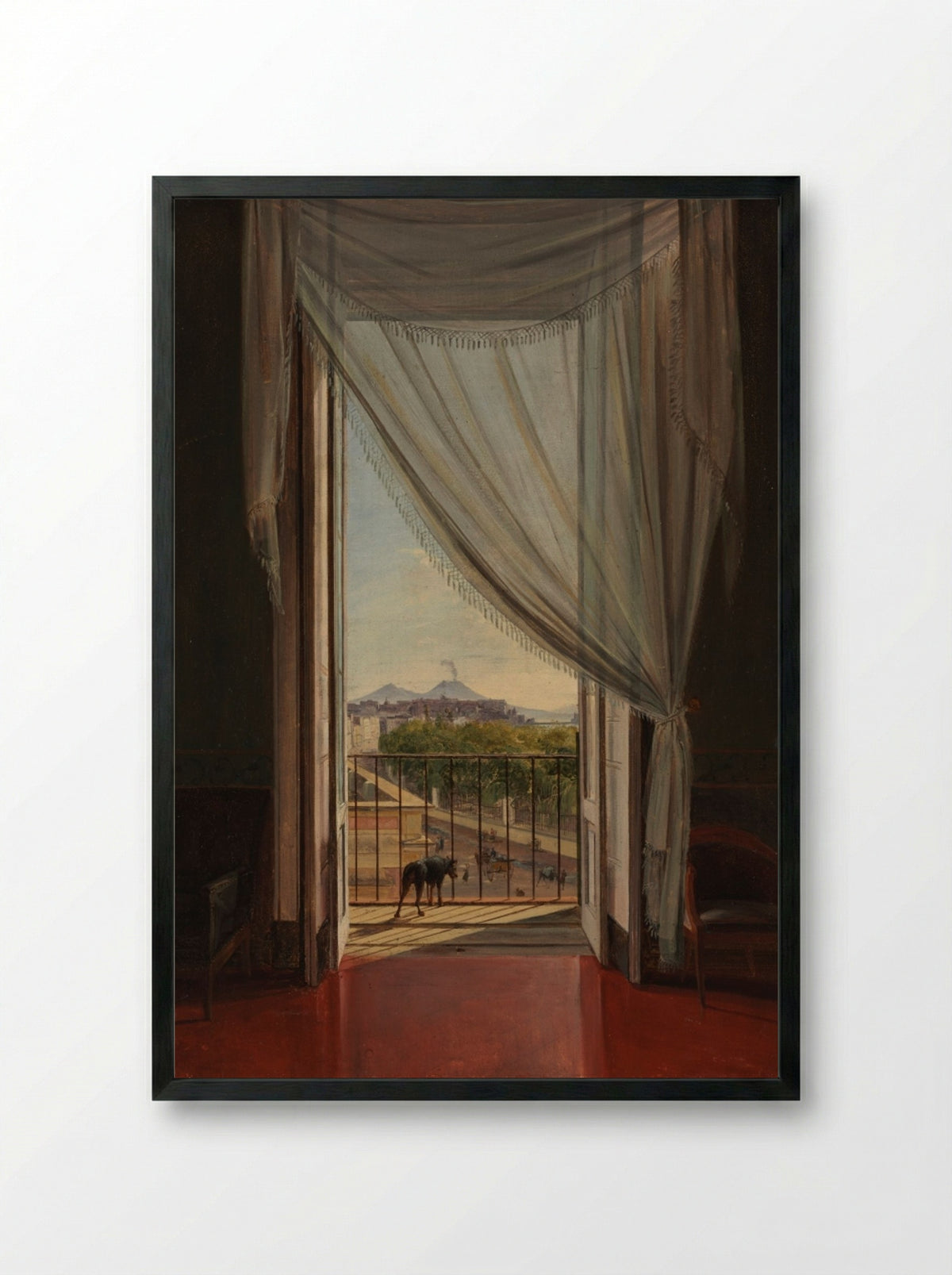 A View of Naples through a Window - Franz Ludwig Catel - Framed Print Black