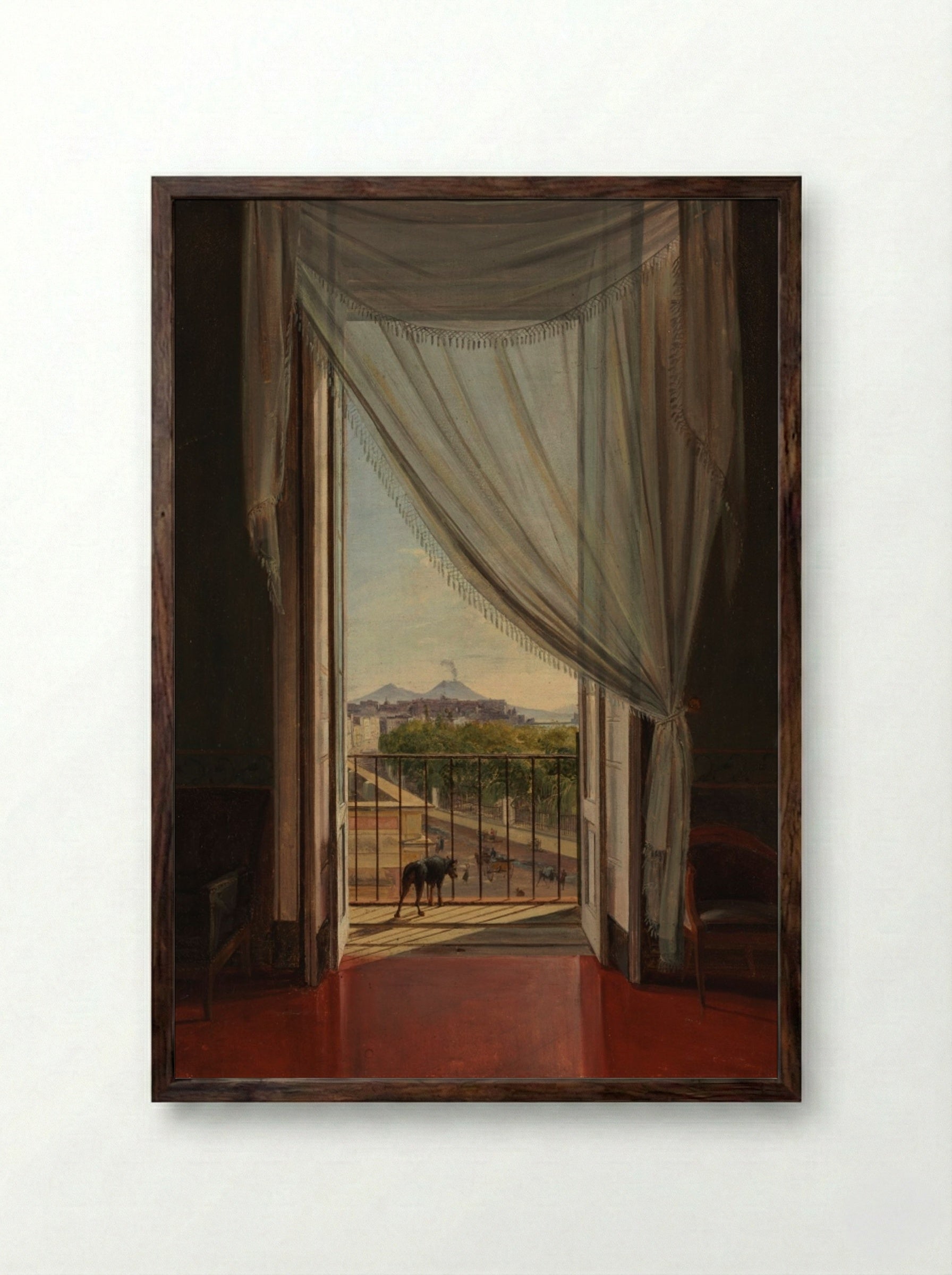 A View of Naples through a Window - Franz Ludwig Catel - Framed Print Dark Wood