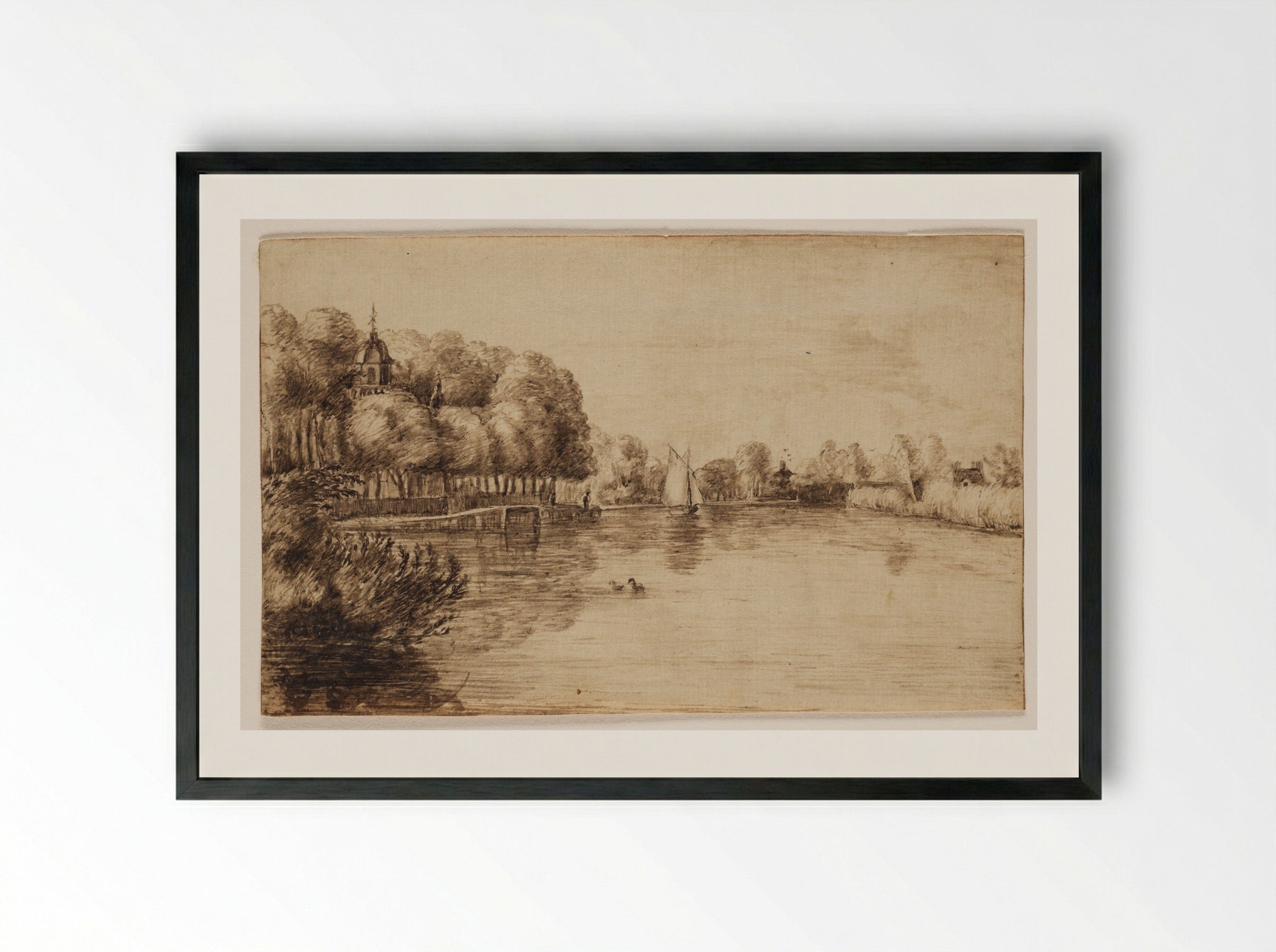 A View of Weeresteyn Manor on the Vecht - Johannes Leupenius - Framed Print Black