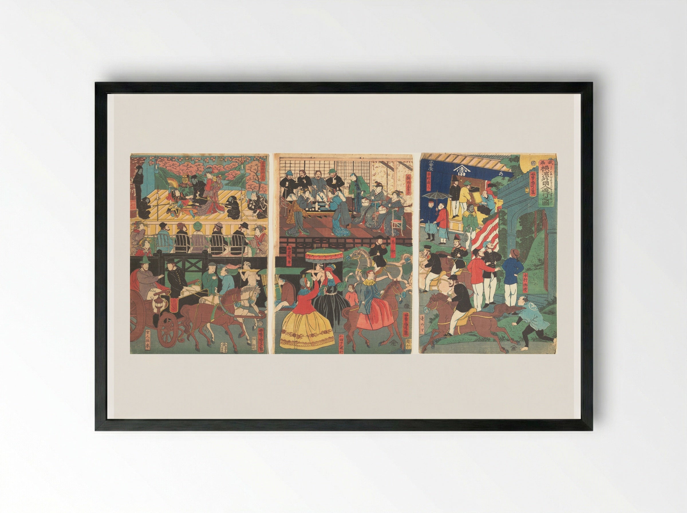 A View of the Amusements of the Foreigners in Yokohama, Bushu - Utagawa Yoshitora - Framed Print Black