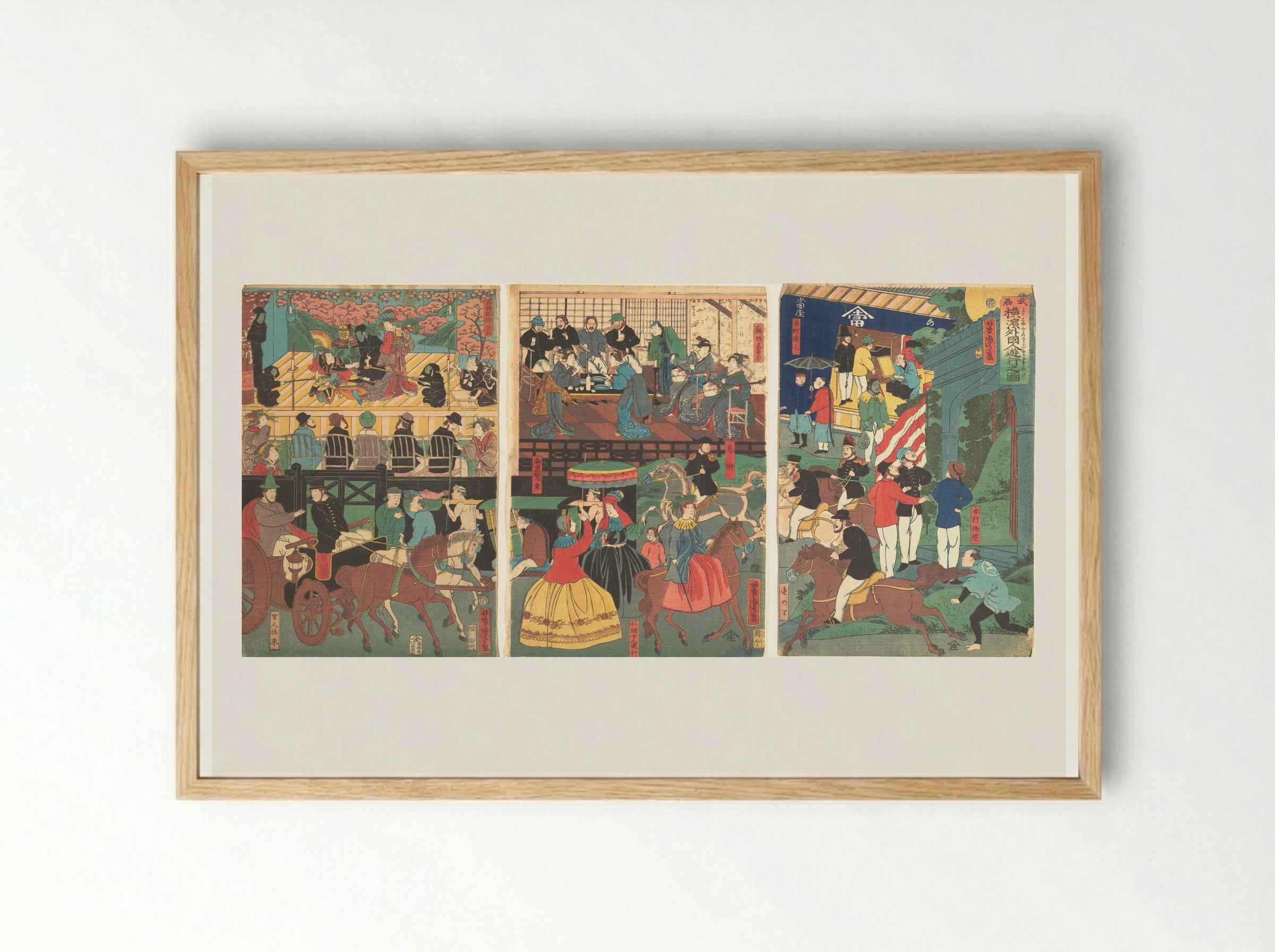 A View of the Amusements of the Foreigners in Yokohama, Bushu - Utagawa Yoshitora - Framed Print Wood