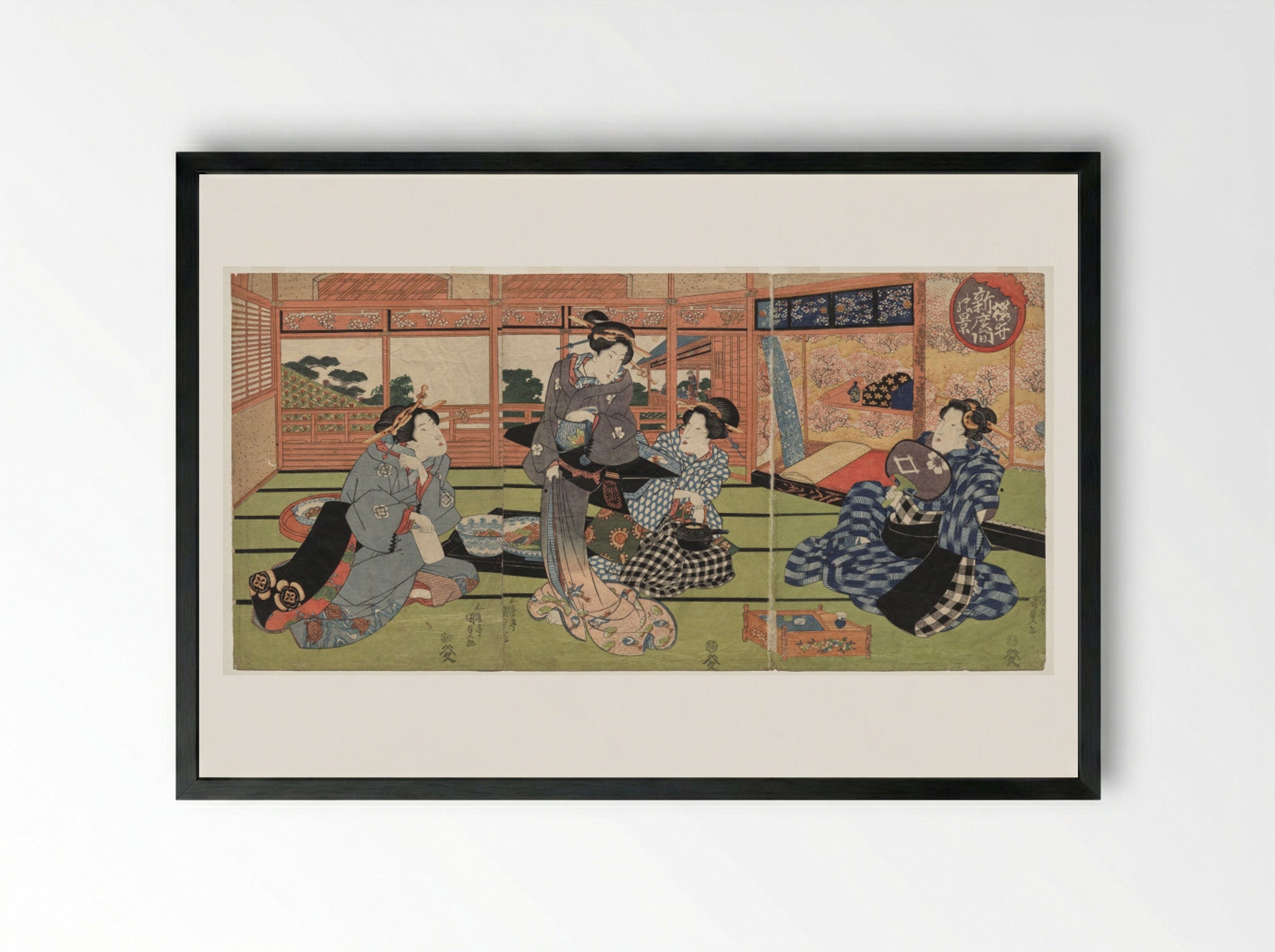 A View of the Large New Room at Sakurai - Utagawa Kunisada - Framed Print Black
