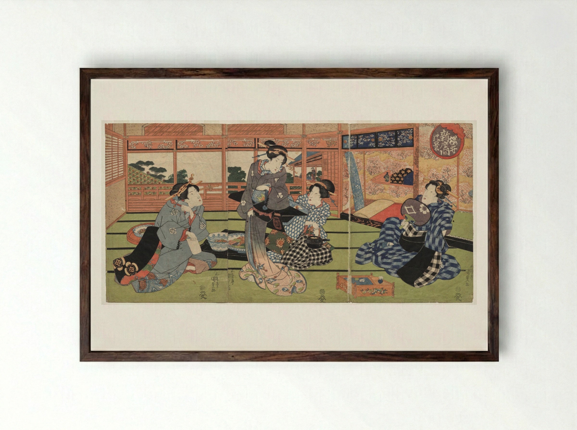 A View of the Large New Room at Sakurai - Utagawa Kunisada - Framed Print Dark Wood