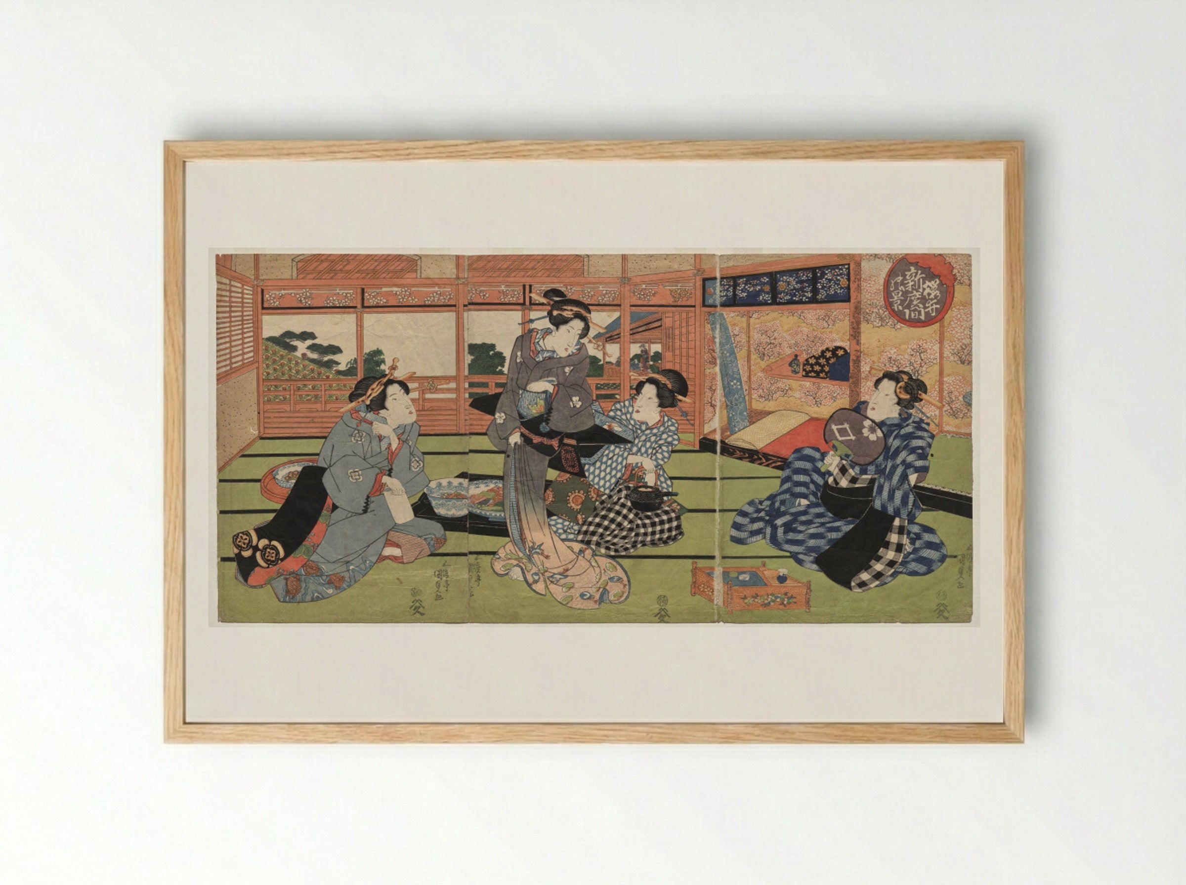 A View of the Large New Room at Sakurai - Utagawa Kunisada - Framed Print Wood