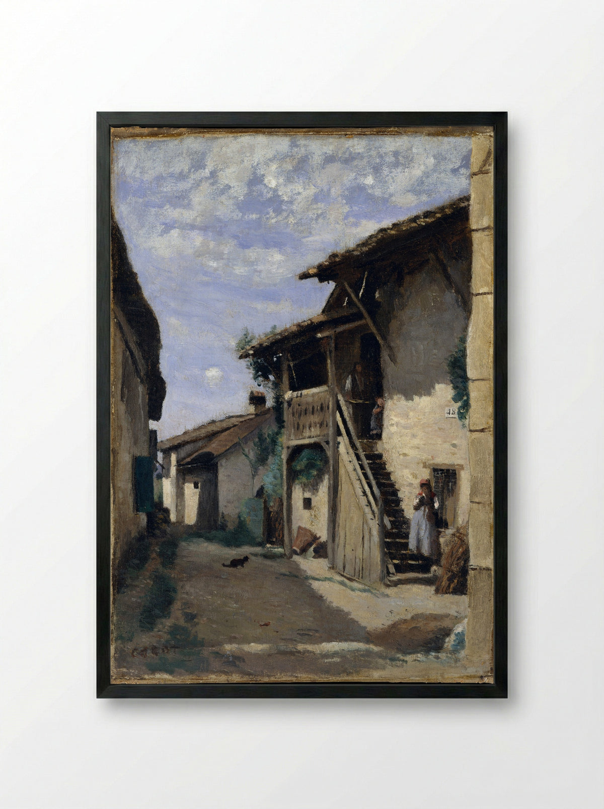 A Village Street: Dardagny - Camille Corot - Framed Print Black
