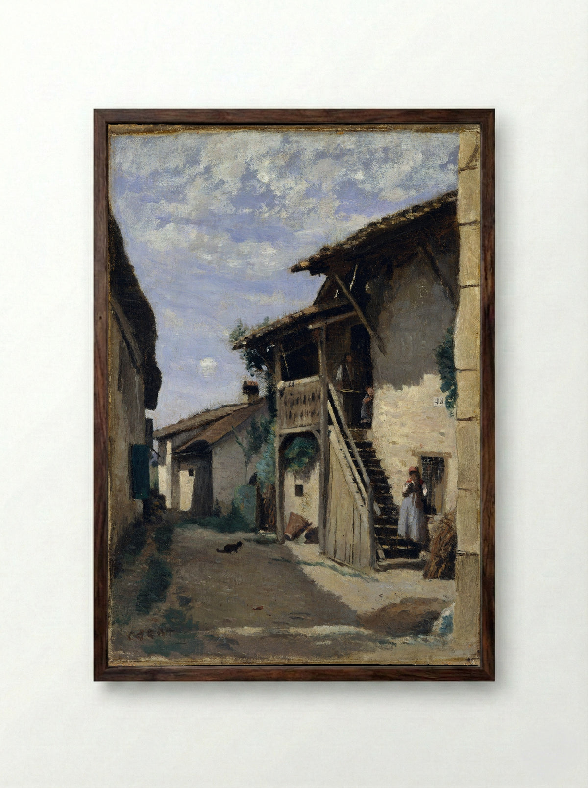 A Village Street: Dardagny - Camille Corot - Framed Print Dark Wood