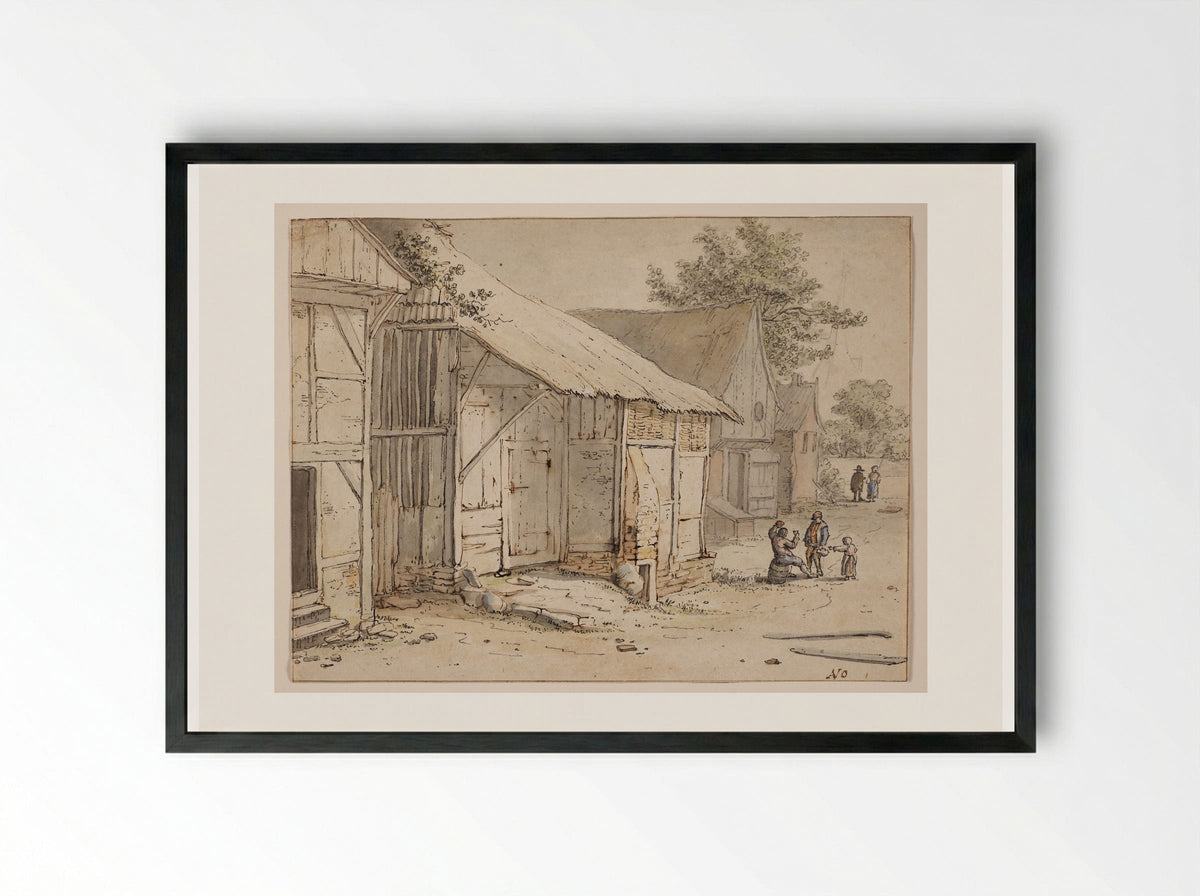 A Village Street - Cornelis Dusart - Framed Print Black