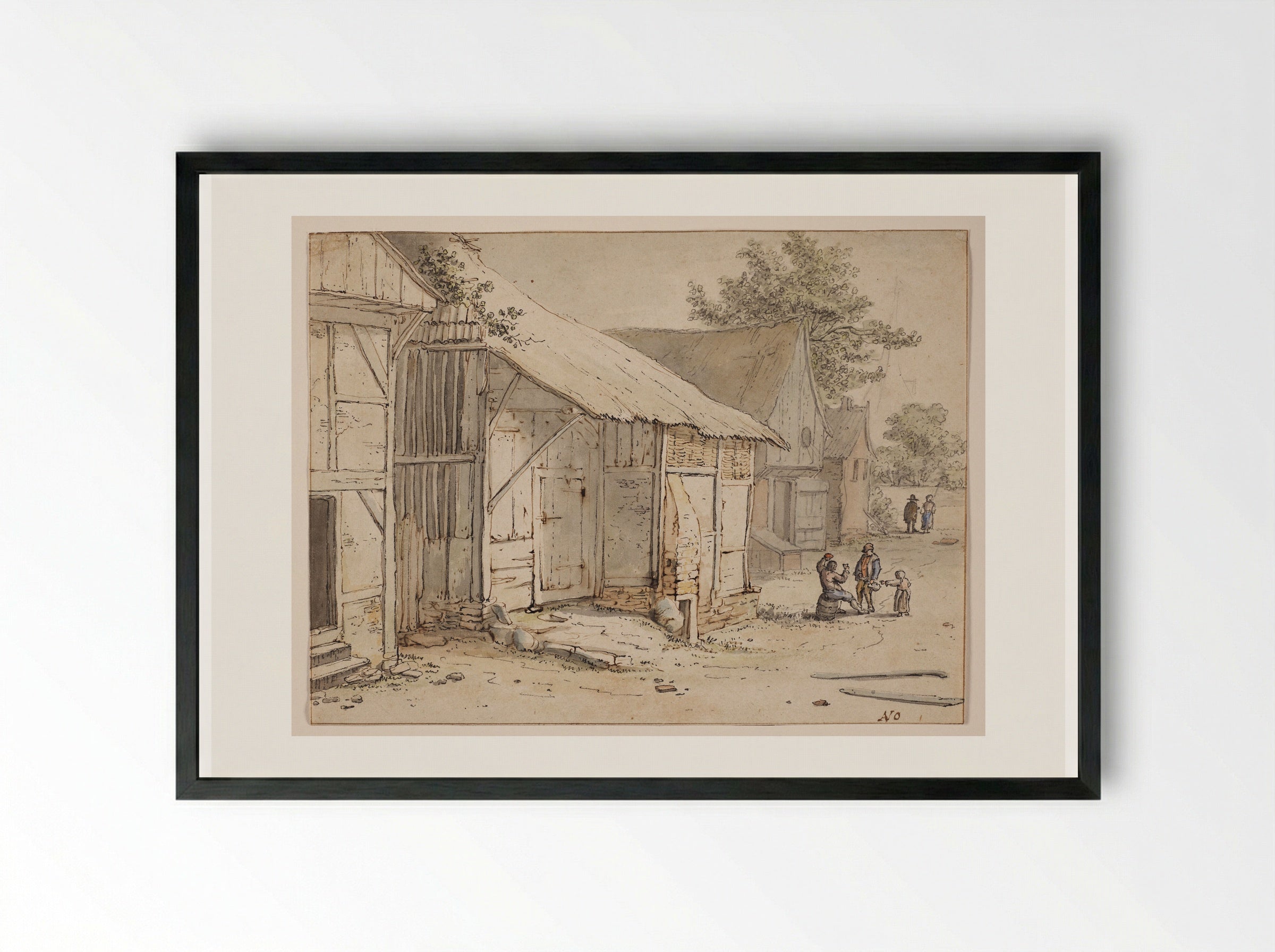 A Village Street - Cornelis Dusart - Framed Print Black