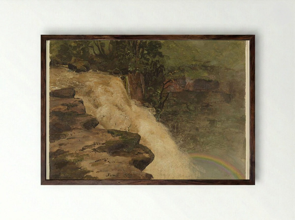 A Waterfall in Colombia - Frederic Edwin Church - Framed Print Dark Wood