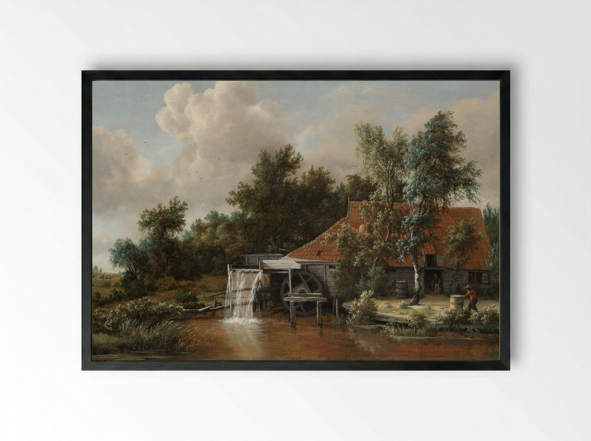 A Watermill - Meindert Hobbema - Framed Print Black