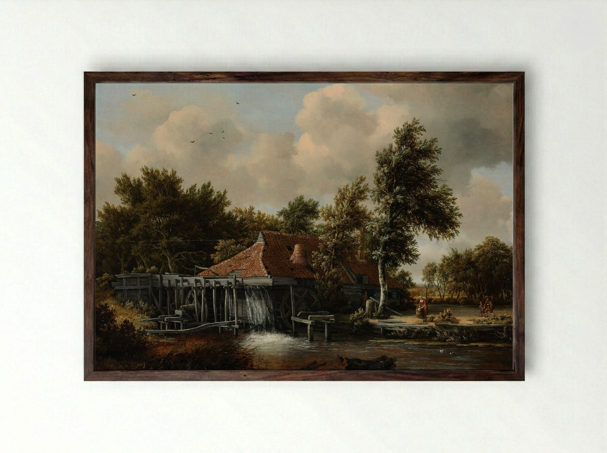 A Watermill - Meindert Hobbema - Framed Print Dark Wood