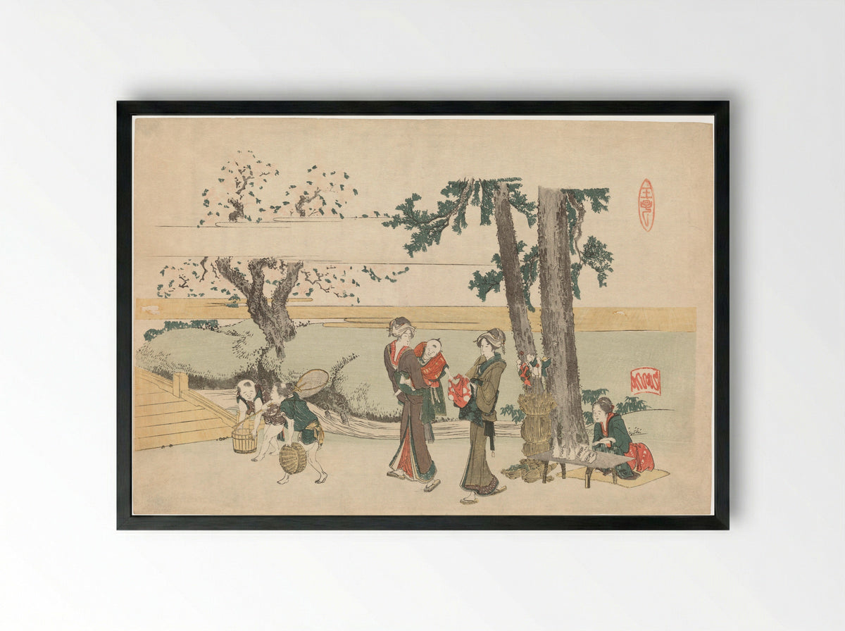 A Wayside Scene (Oji) - Katsushika Hokusai - Framed Print Black