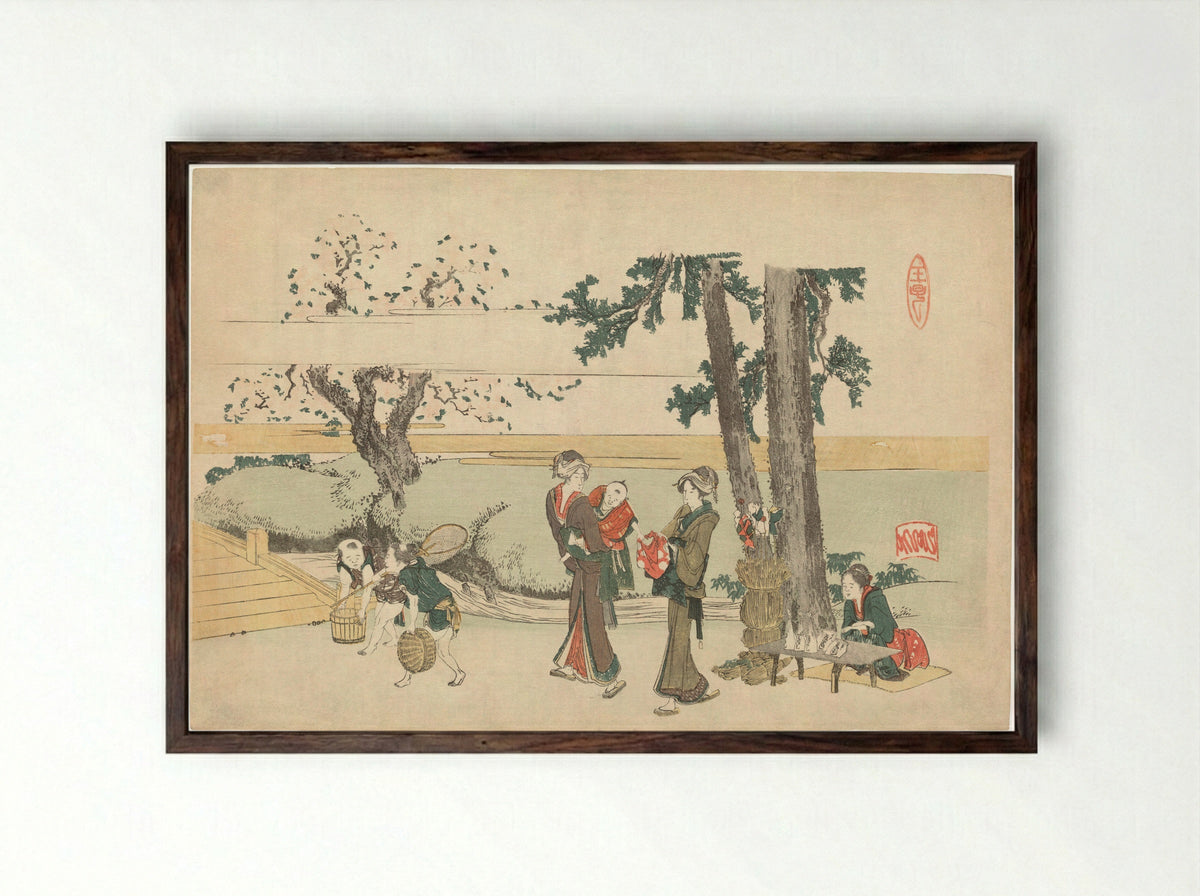 A Wayside Scene (Oji) - Katsushika Hokusai - Framed Print Dark Wood
