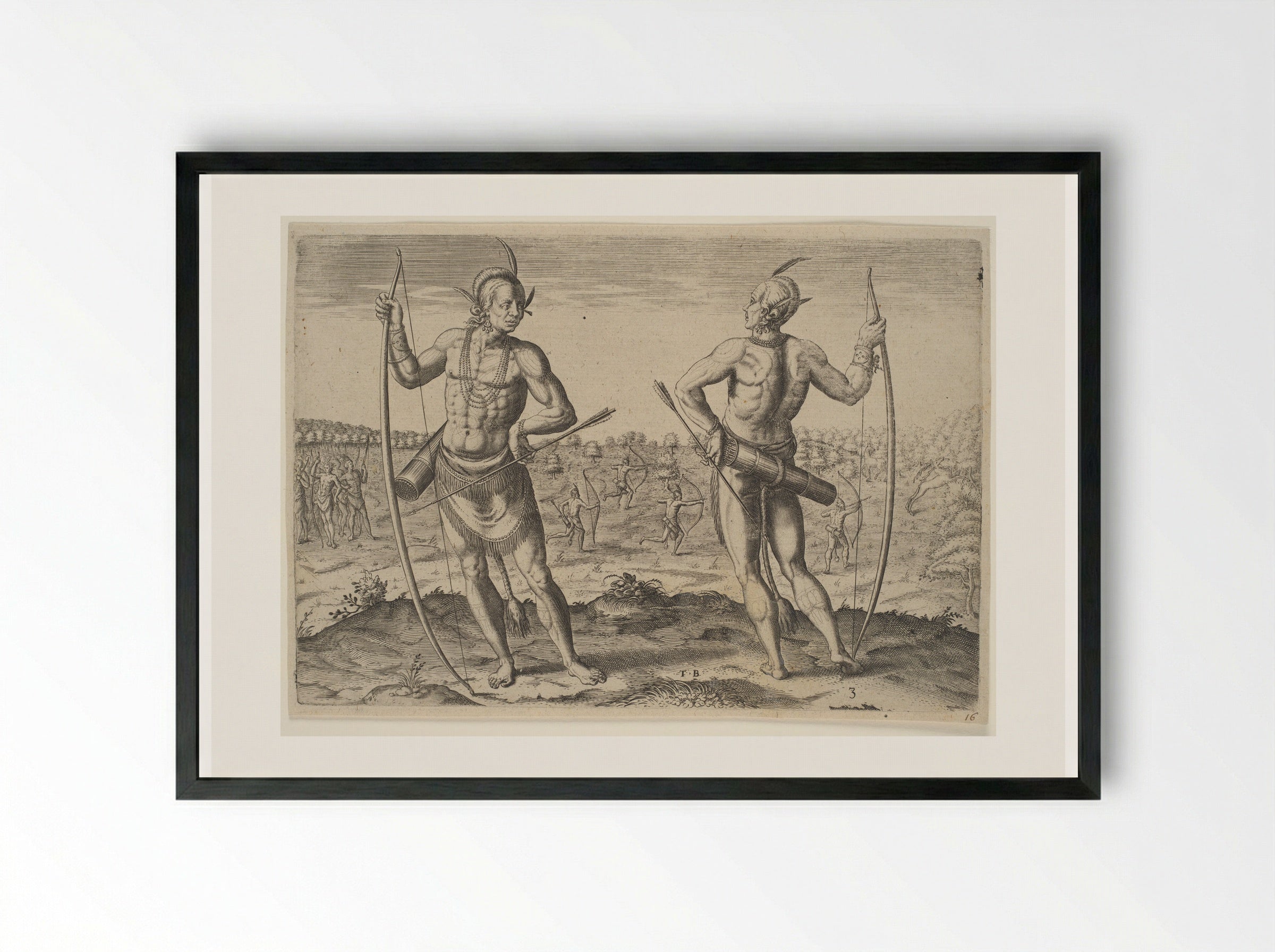 A Weroan or Great Lord of Virginia - Theodor de Bry - Framed Print Black