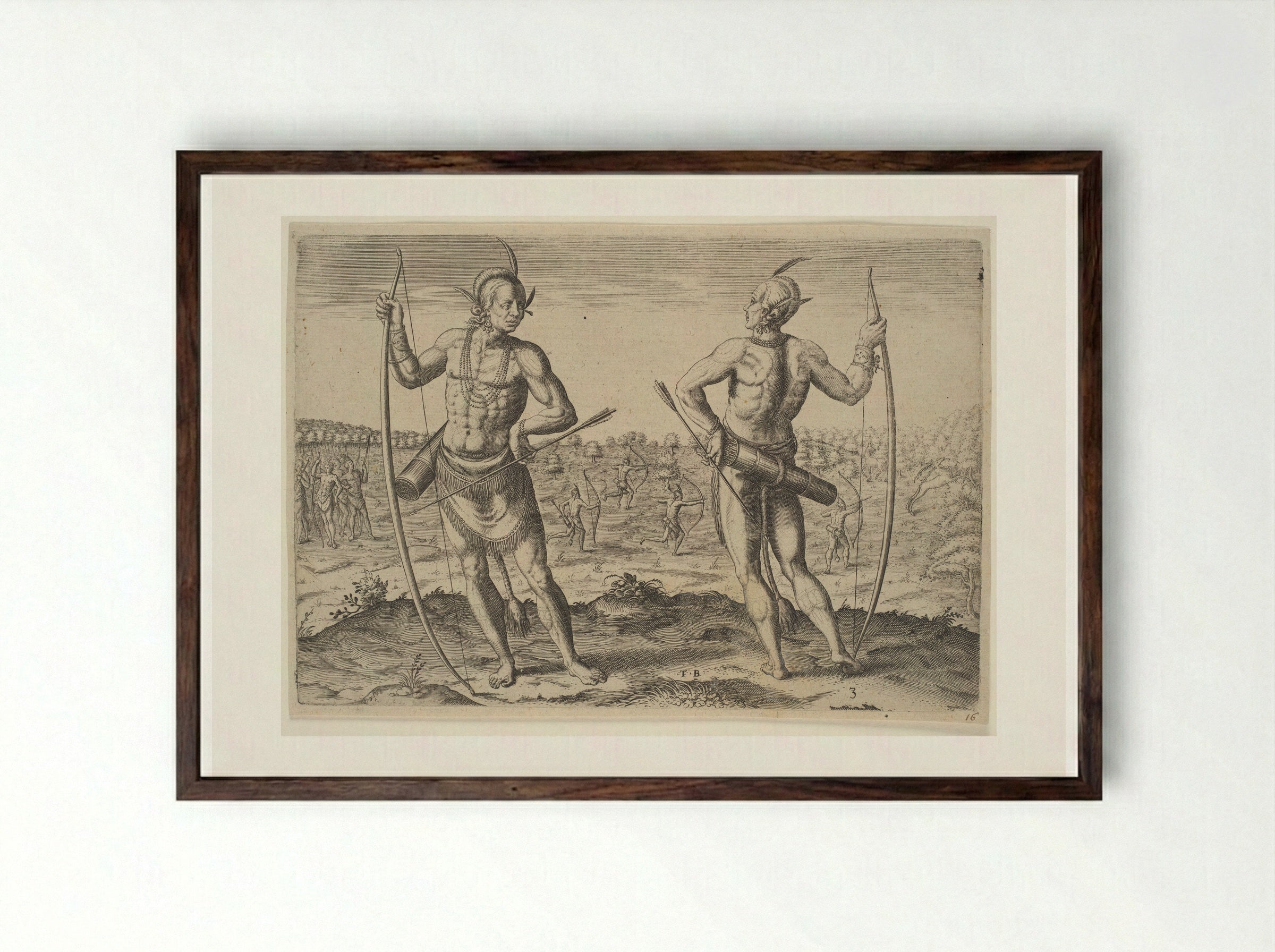 A Weroan or Great Lord of Virginia - Theodor de Bry - Framed Print Dark Wood