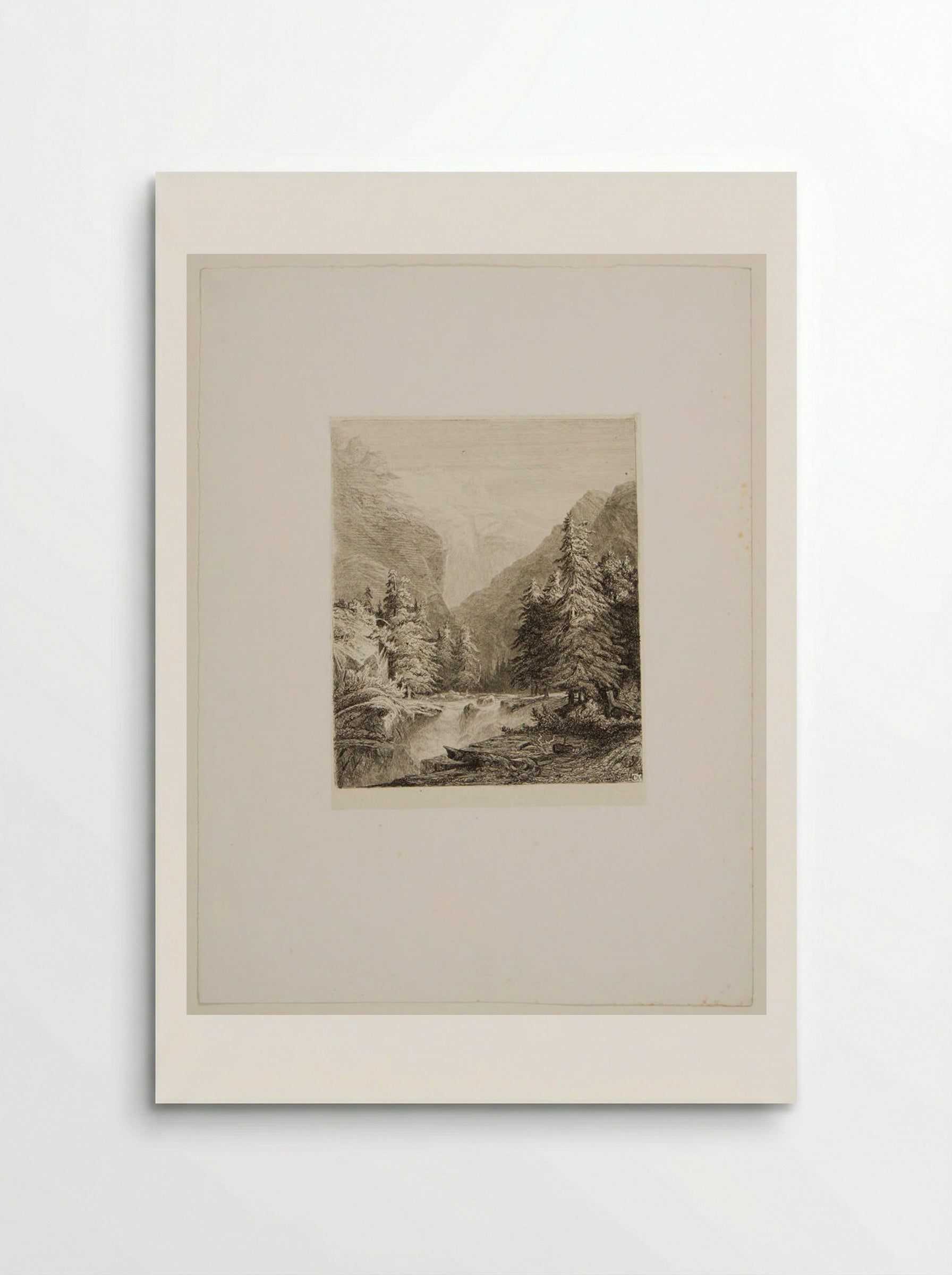 A Winter Scene with Stream and Snowy Fir Trees - Alexandre Calame - Poster