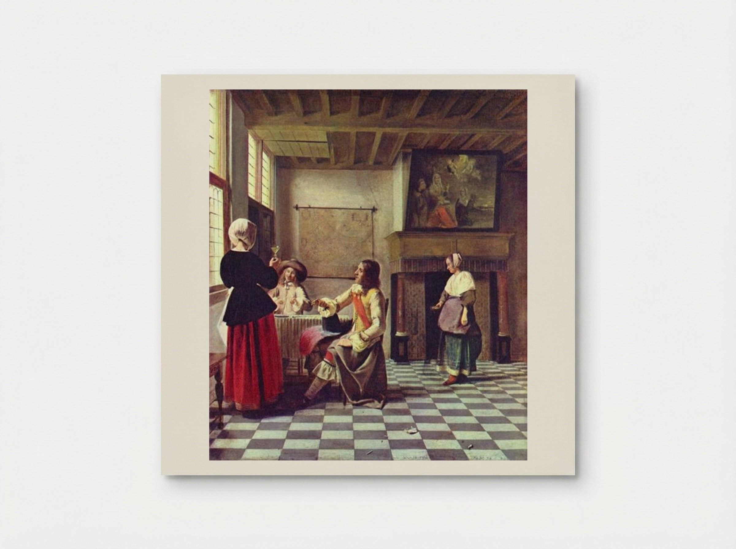 A Woman Drinking with Two Men - Pieter de Hooch - Poster