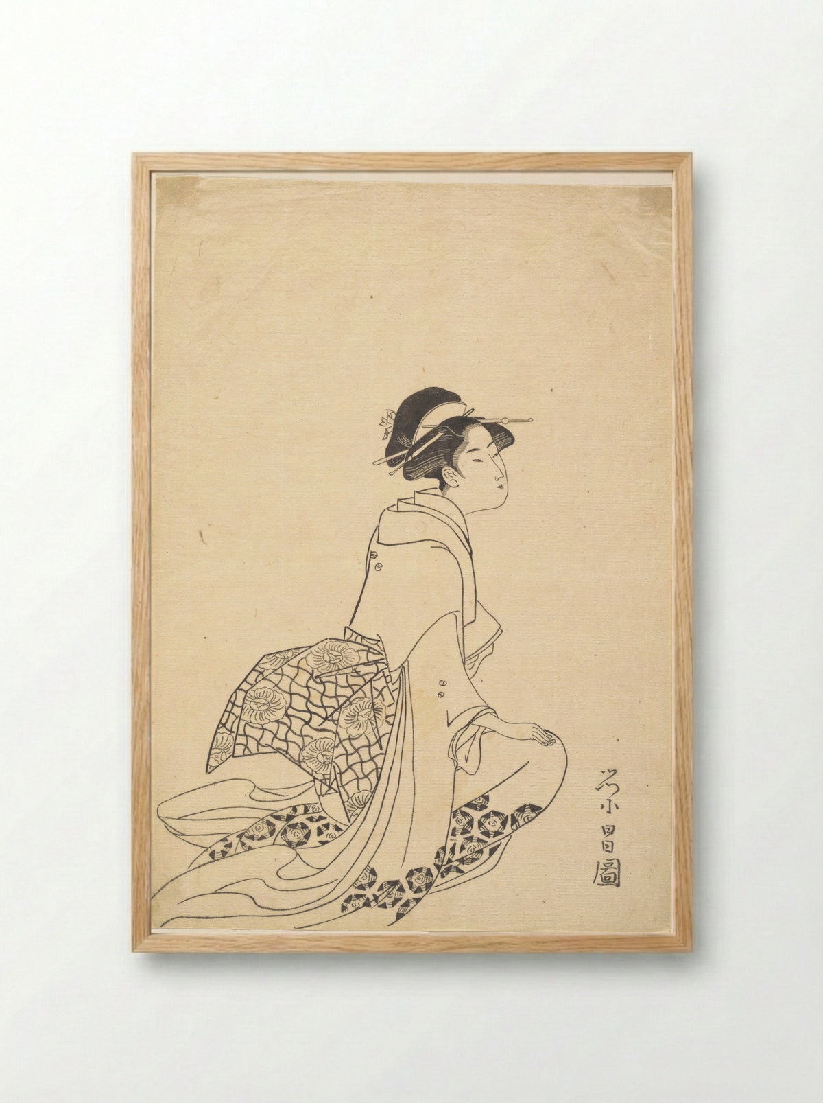 A Woman Kneeling - Chōkōsai Eishō - Framed Print Wood