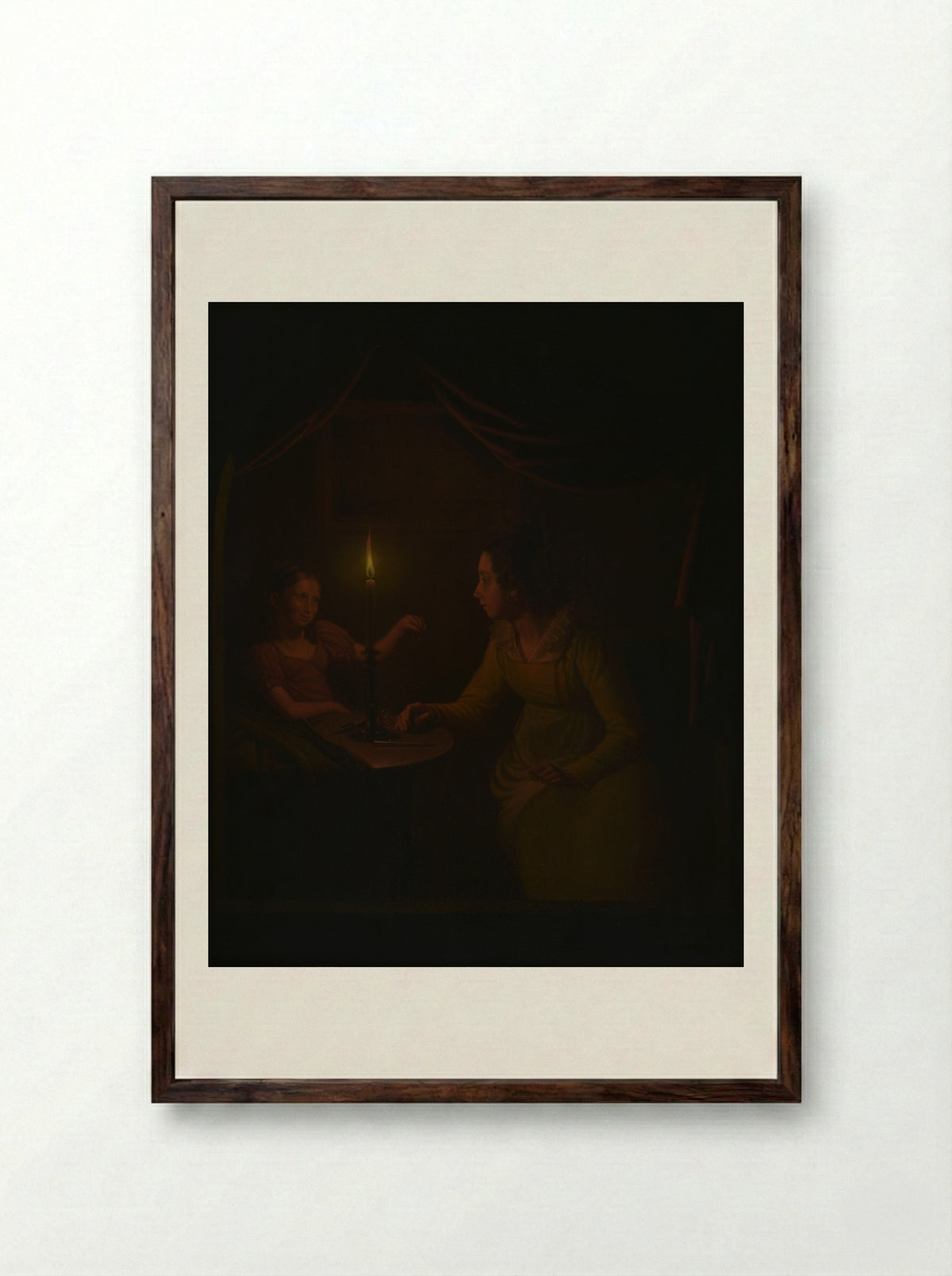 A Woman and a Child by Candlelight - Michiel Versteegh - Framed Print Dark Wood