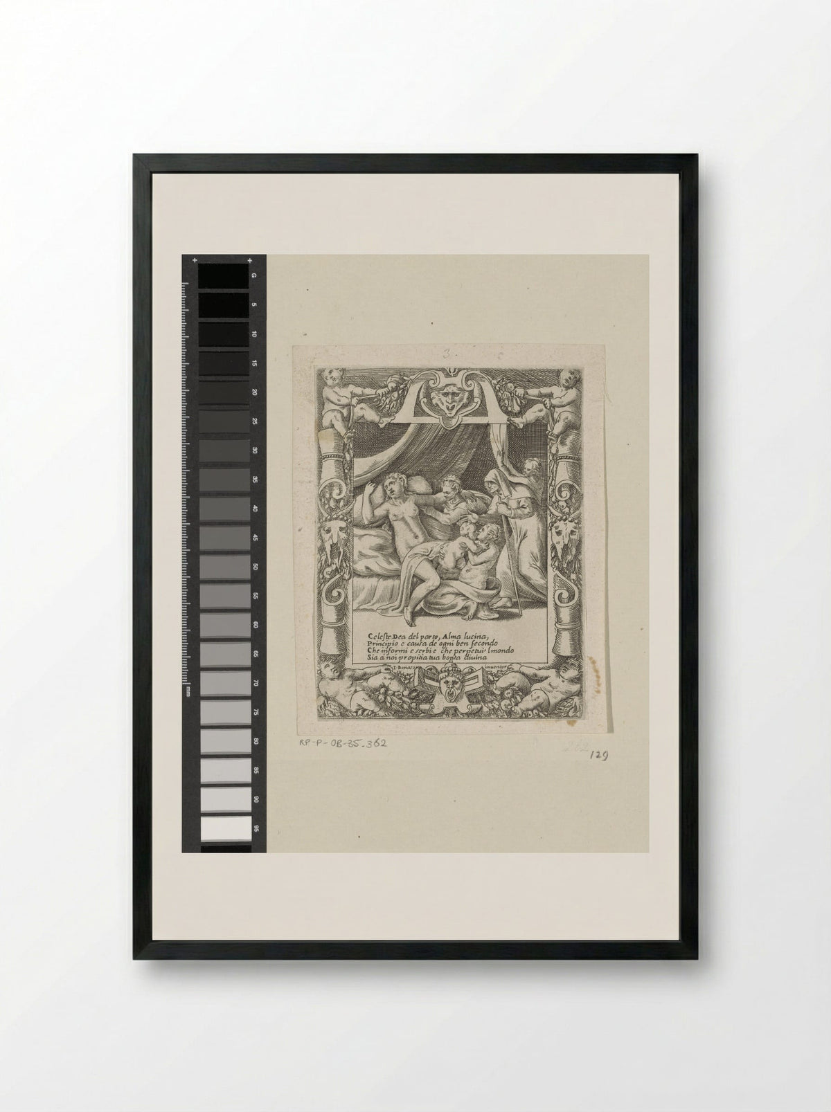 A Woman in Labour Calling for the Help of Juno Lucina - Giulio Bonasone - Framed Print Black