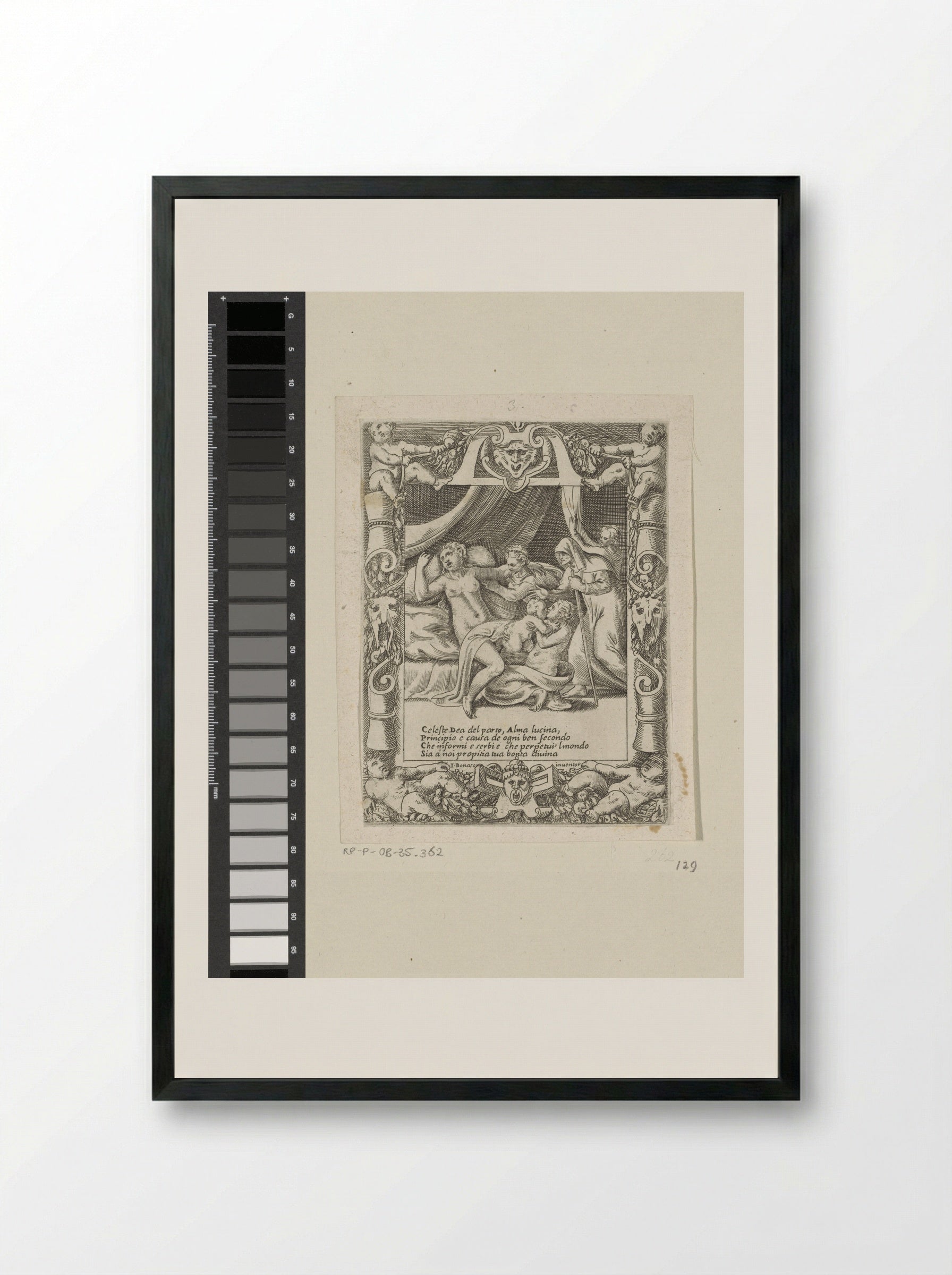 A Woman in Labour Calling for the Help of Juno Lucina - Giulio Bonasone - Framed Print Black