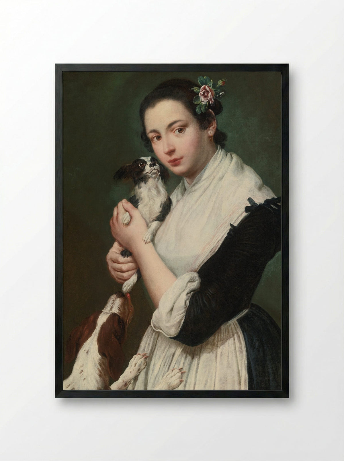 A Woman with a Dog - Giacomo Ceruti - Framed Print Black