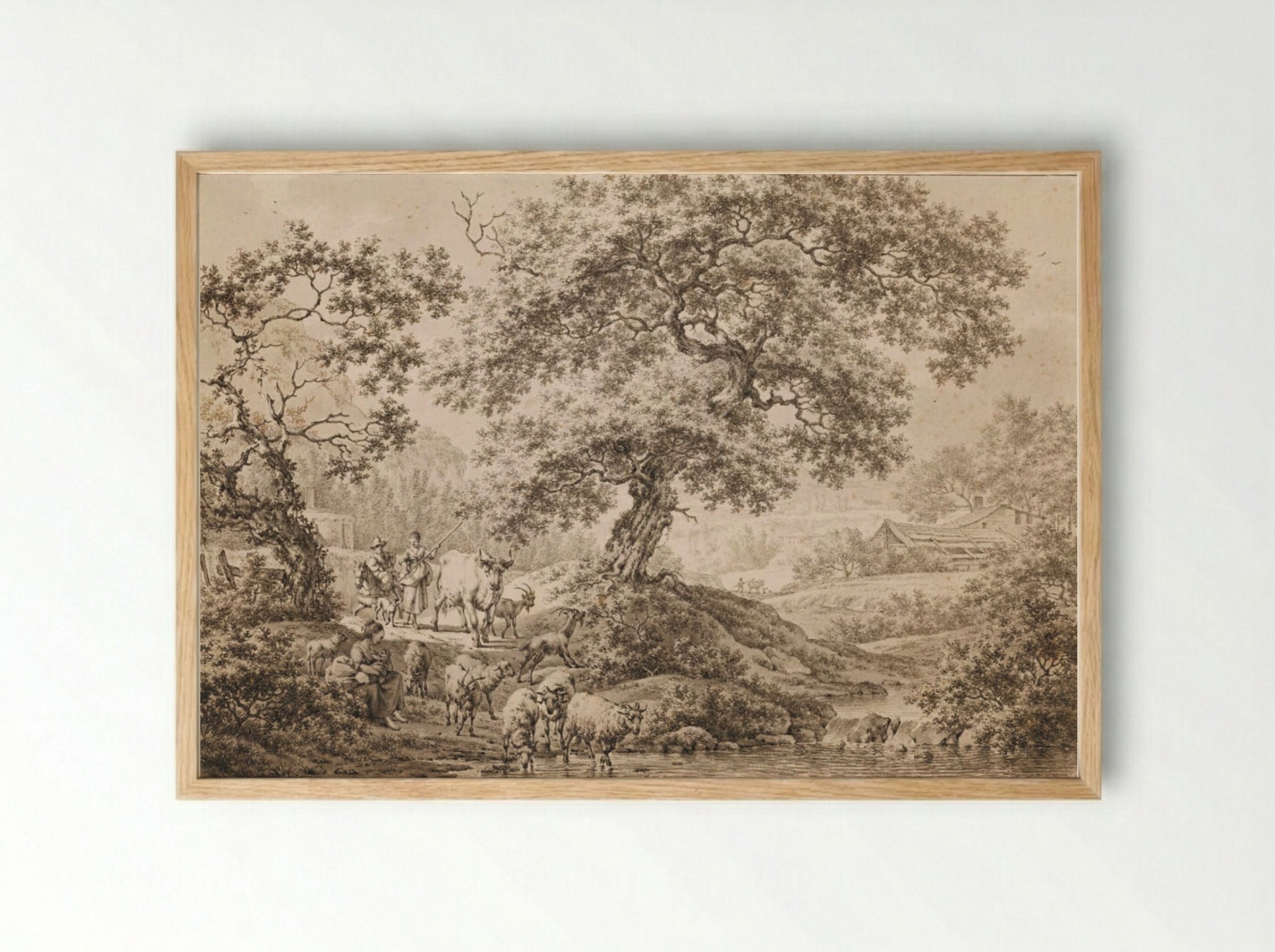 A Wooded, Hilly Landscape with Herders - Jacob Cats - Framed Print Wood