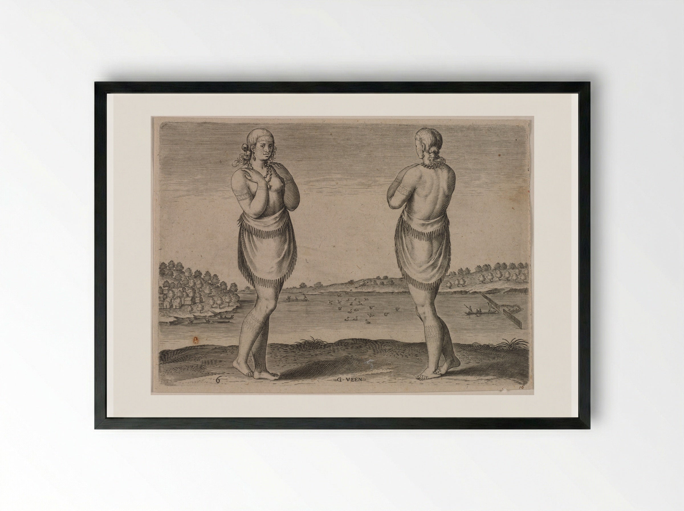 A Young, Genteel Woman, Daughter of Secota - Theodor de Bry - Framed Print Black