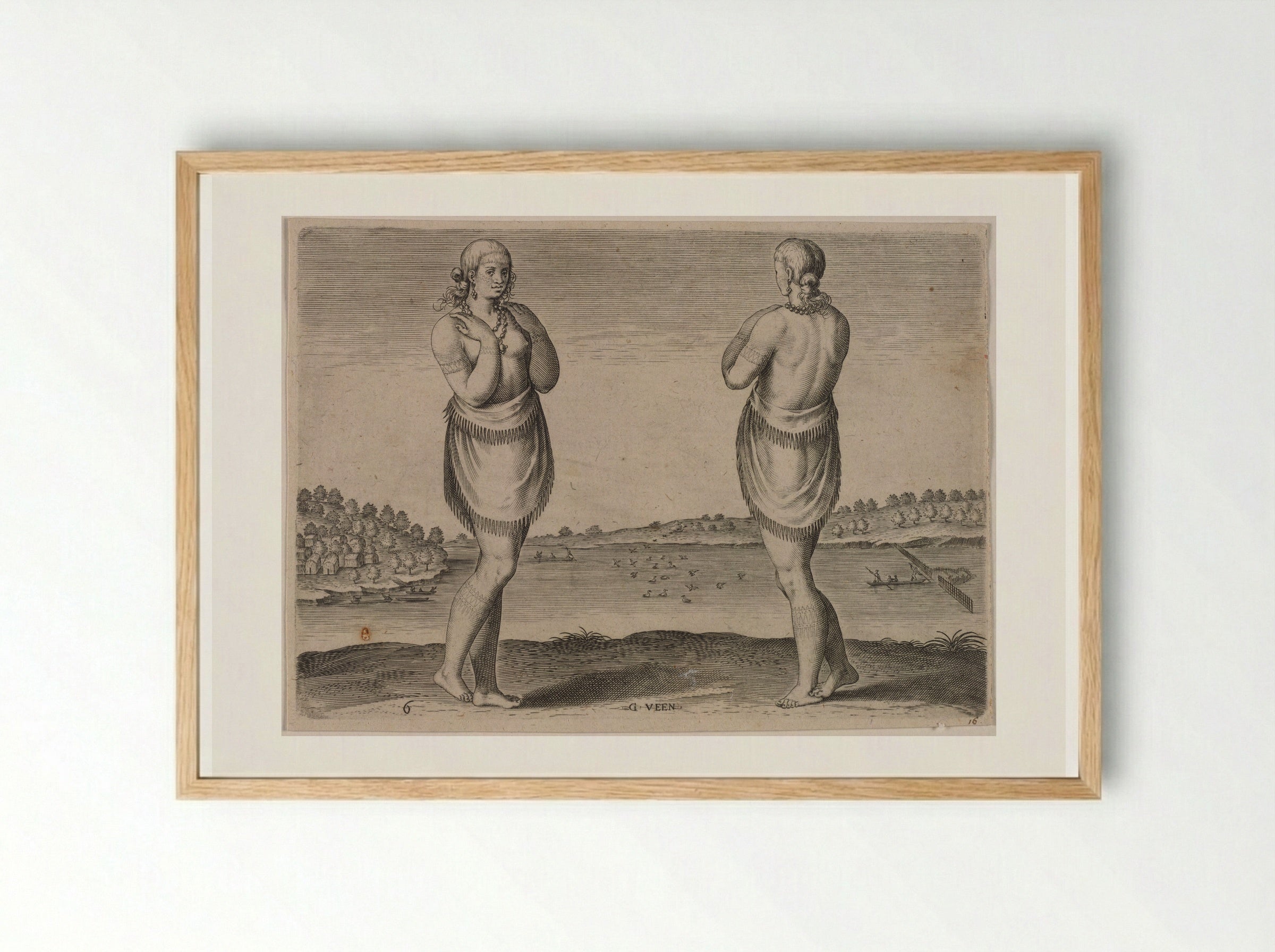 A Young, Genteel Woman, Daughter of Secota - Theodor de Bry - Framed Print Wood