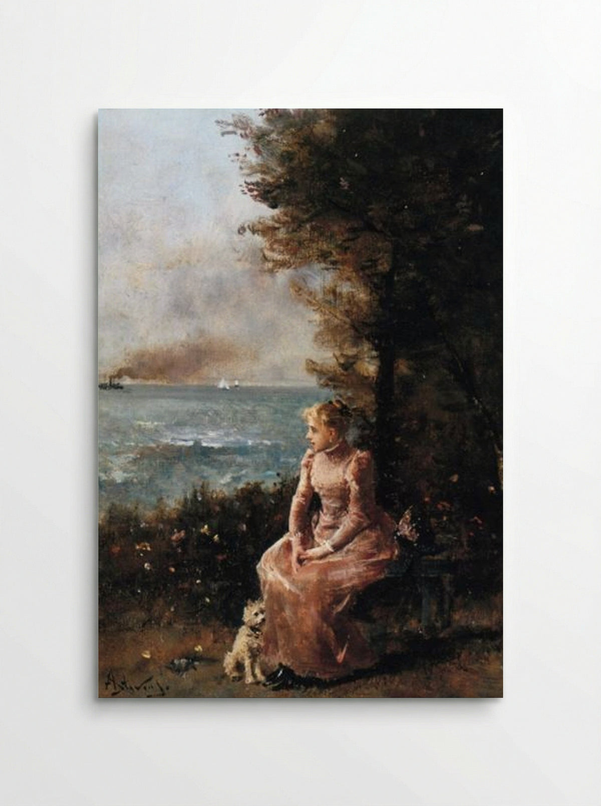 A Young Girl Seated by a Tree - Alfred Stevens - Poster