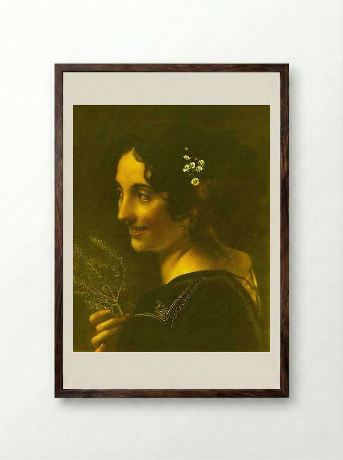 A Young Gypsy Woman with a Myrtle Branch - Orest Kiprensky - Framed Print Dark Wood