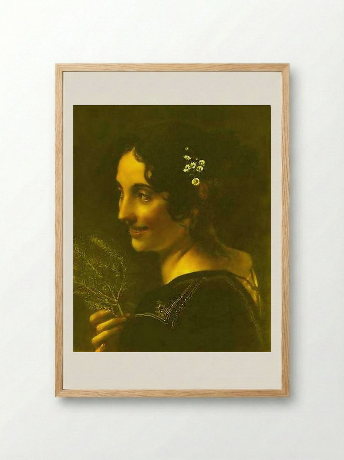 A Young Gypsy Woman with a Myrtle Branch - Orest Kiprensky - Framed Print Wood